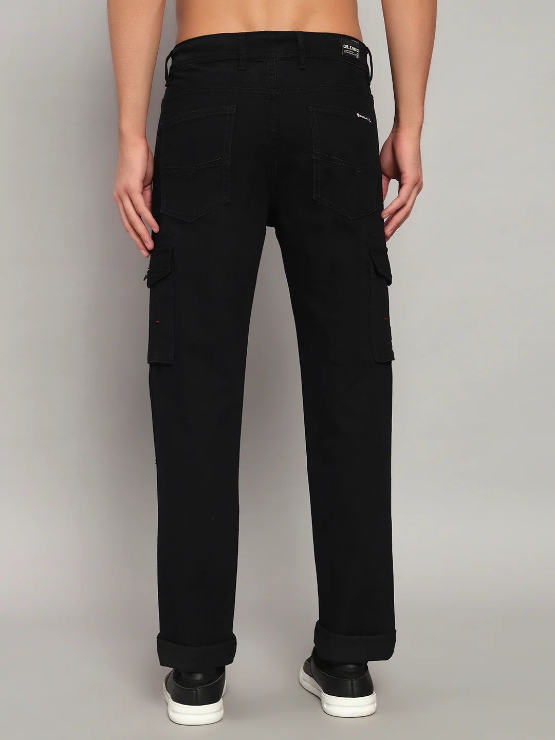 Men's Solid Black Regular Fit Casual Cargo - Image 6