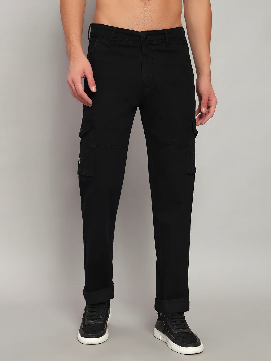 Men's Solid Black Regular Fit Casual Cargo - Image 7