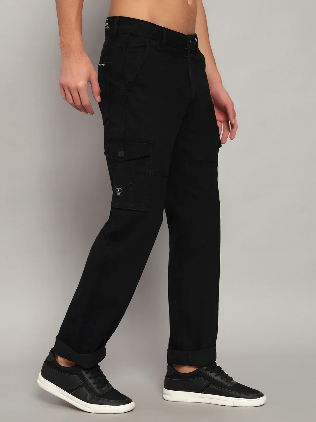 Men's Solid Black Regular Fit Casual Cargo - Image 8