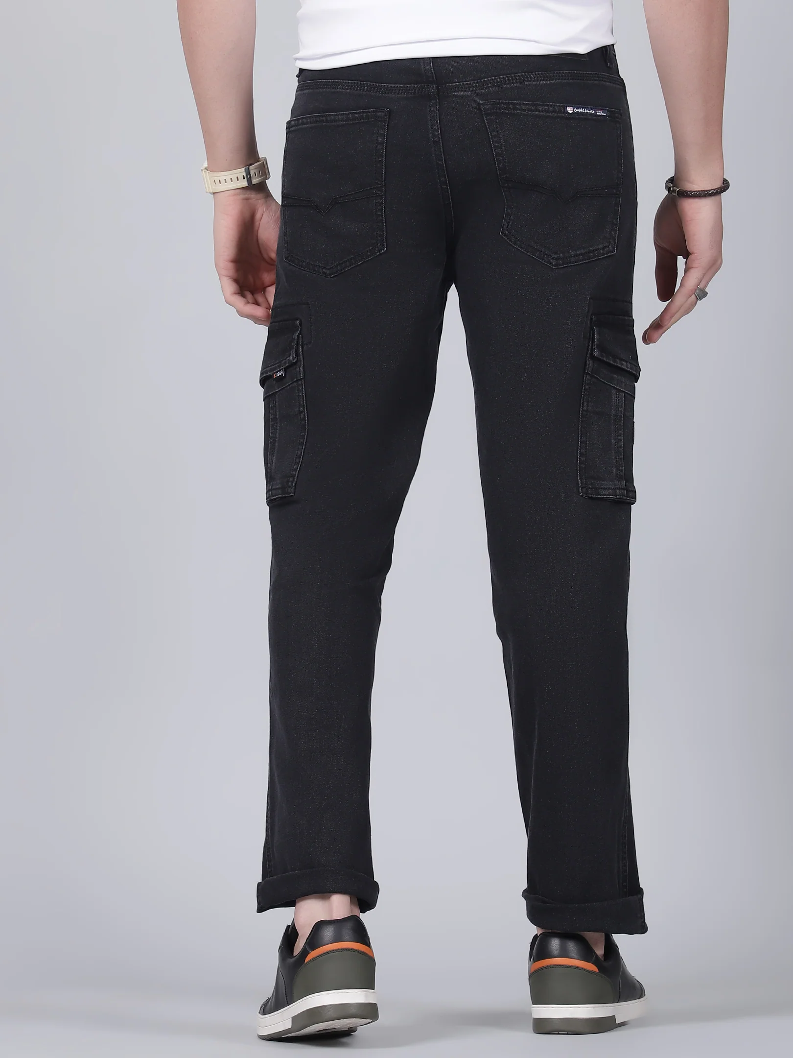 Men's Solid Black Regular Fit Casual Cargo - Image 5