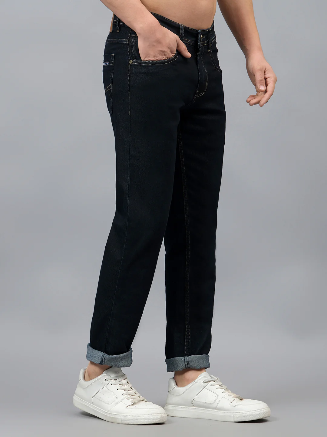 Denim Jeans for Men l Breathable & Soft with Color Fastness Ultra Narrow Fit Cotton Fabric Solid Pattern Button Closure - Image 4