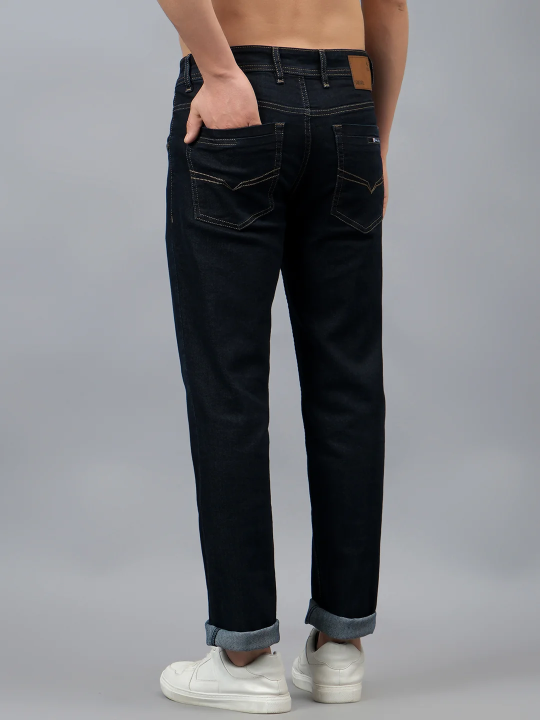 Denim Jeans for Men l Breathable & Soft with Color Fastness Ultra Narrow Fit Cotton Fabric Solid Pattern Button Closure - Image 5