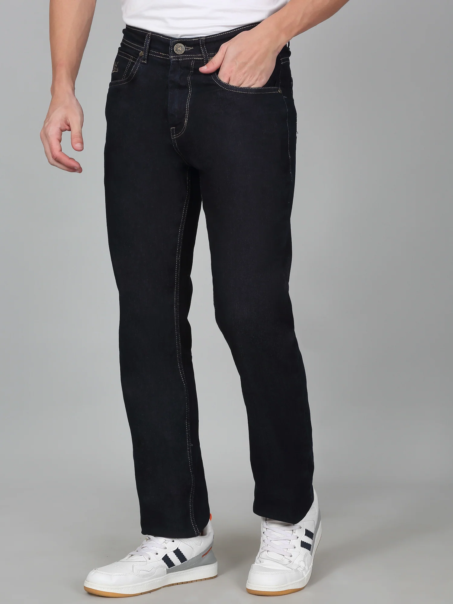 Denim Jeans for Men l Breathable & Soft with Color Fastness Straight Fit Cotton Fabric Solid Pattern Button Closure - Image 3