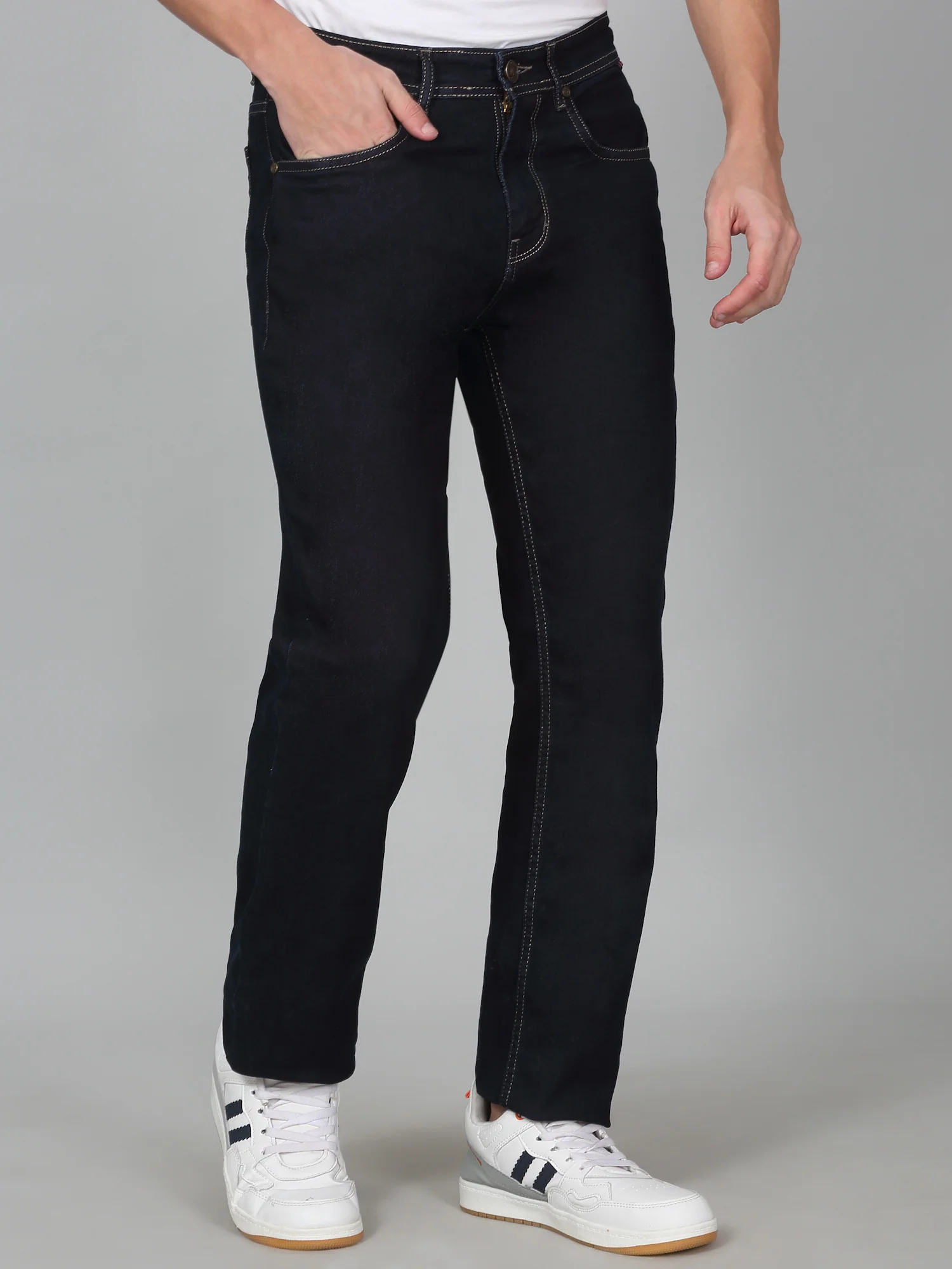 Denim Jeans for Men l Breathable & Soft with Color Fastness Straight Fit Cotton Fabric Solid Pattern Button Closure - Image 4