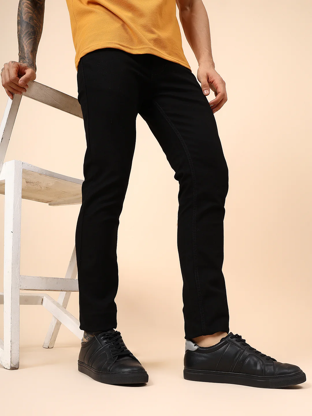 Denim Jeans for Men l Breathable & Soft with Color Fastness Ultra Narrow Fit Cotton Fabric Solid Pattern Button Closure - Image 2
