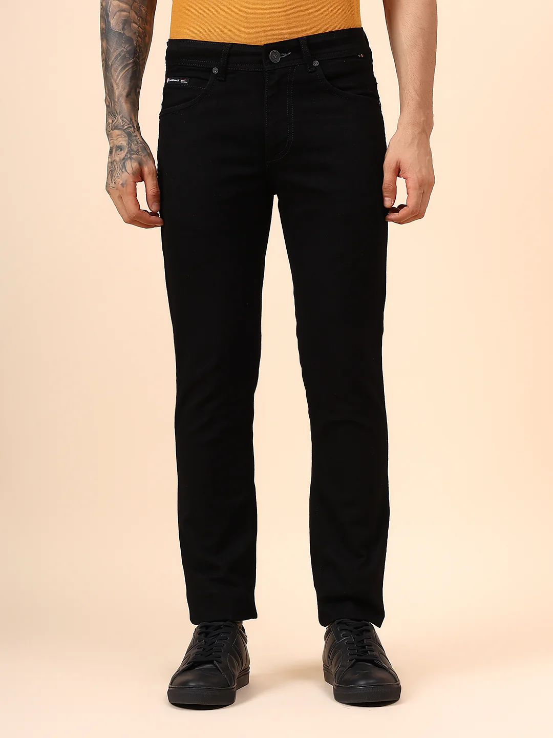 Denim Jeans for Men l Breathable & Soft with Color Fastness Ultra Narrow Fit Cotton Fabric Solid Pattern Button Closure - Image 3