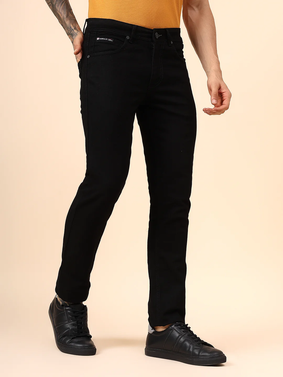 Denim Jeans for Men l Breathable & Soft with Color Fastness Ultra Narrow Fit Cotton Fabric Solid Pattern Button Closure - Image 5