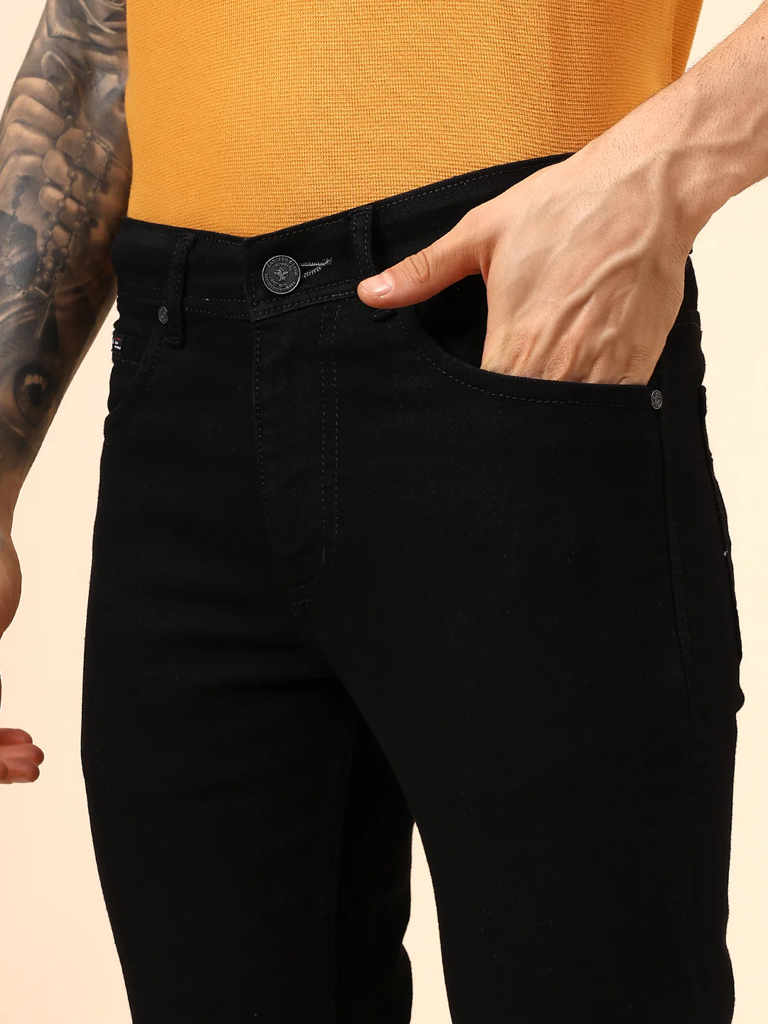 Denim Jeans for Men l Breathable & Soft with Color Fastness Ultra Narrow Fit Cotton Fabric Solid Pattern Button Closure - Image 7