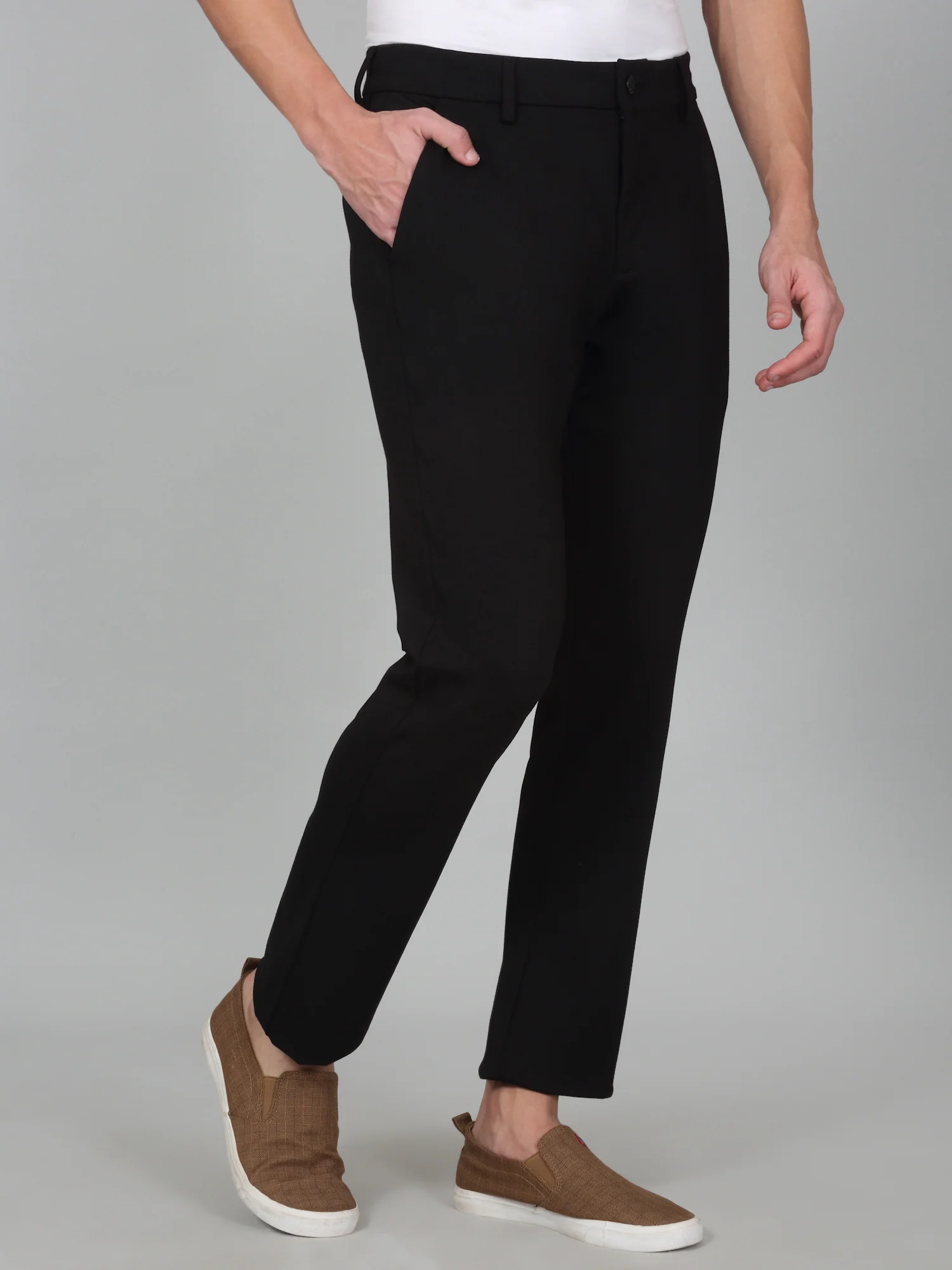 Casual Trouser for Men | Breathable & Soft with Color Fastness Regular Fit Poly Cotton Fabric Solid Pattern Button Closure - Image 3