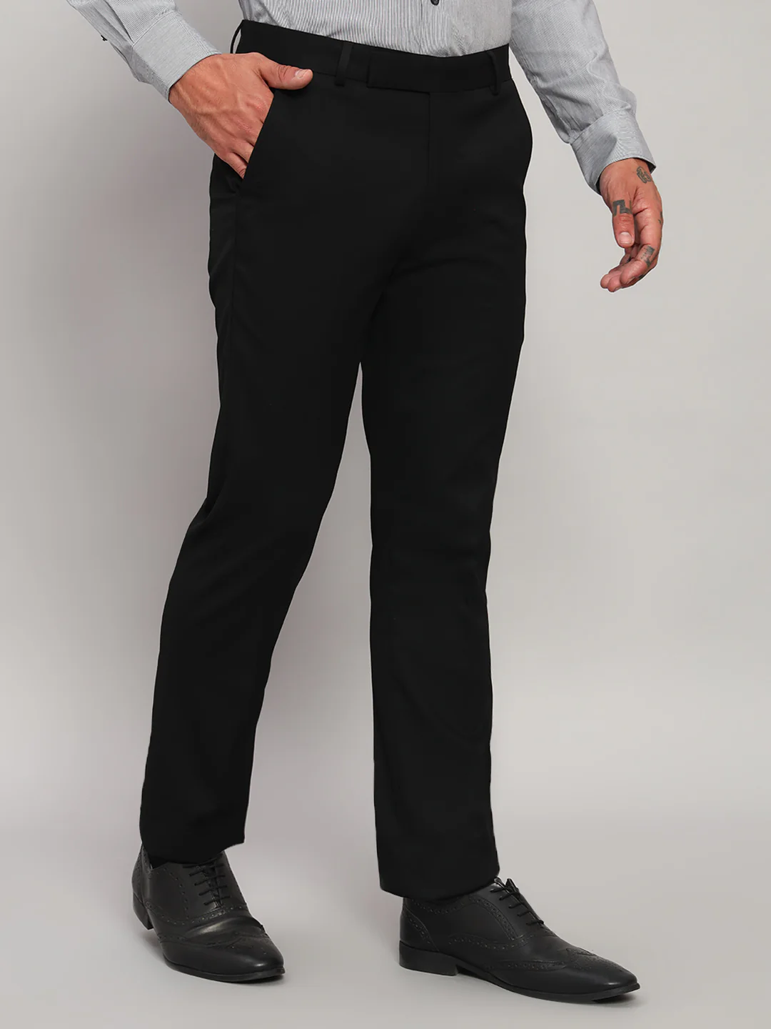 Formal Trouser for Men | Breathable & Soft with Color Fastness Regular Fit Poly Viscose Fabric Solid Pattern Hook & Eye Closure - Image 4