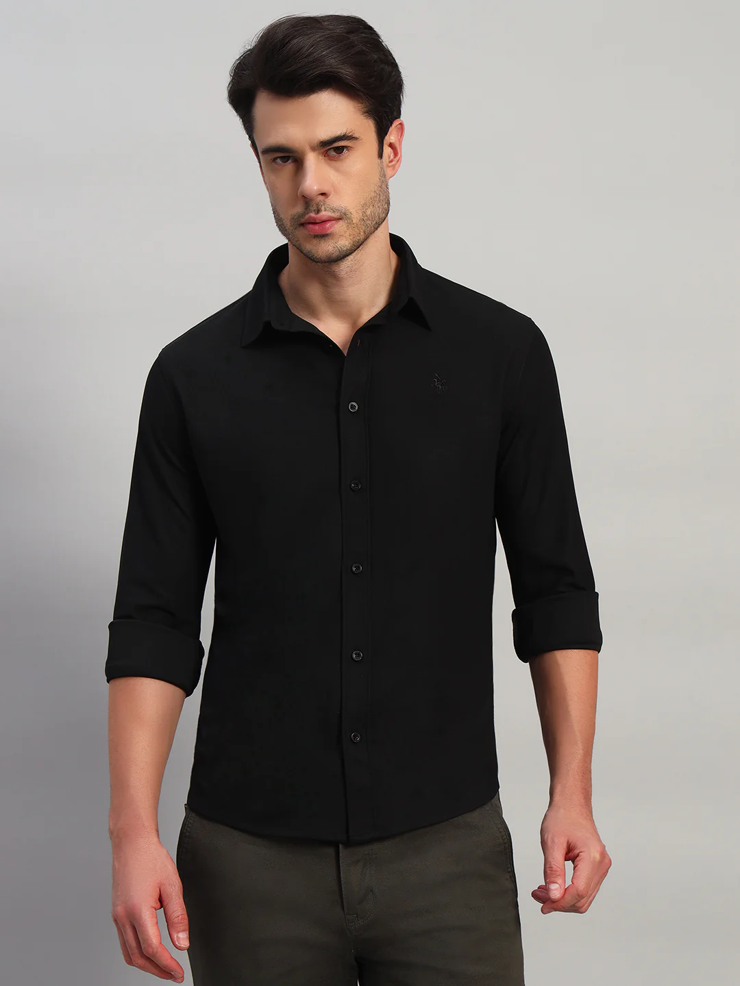 Casual Shirt for Men | Breathable & Soft with Color Fastness Regular Fit Spread Collar Neck Polyester Fabric Solid Pattern - Image 2