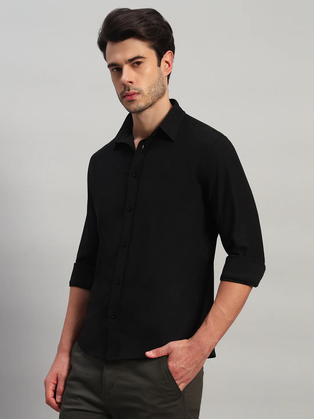 Casual Shirt for Men | Breathable & Soft with Color Fastness Regular Fit Spread Collar Neck Polyester Fabric Solid Pattern - Image 3