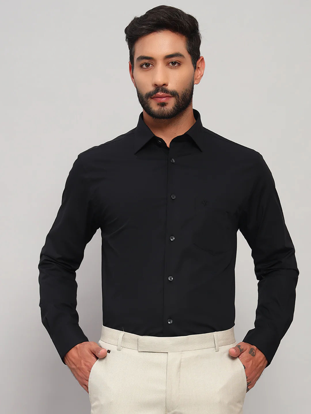 Formal Shirt for Men l Breathable & Soft with Color Fastness Regular Fit Spread Collar Neck Cotton Blend Fabric Solid Pattern - Image 3