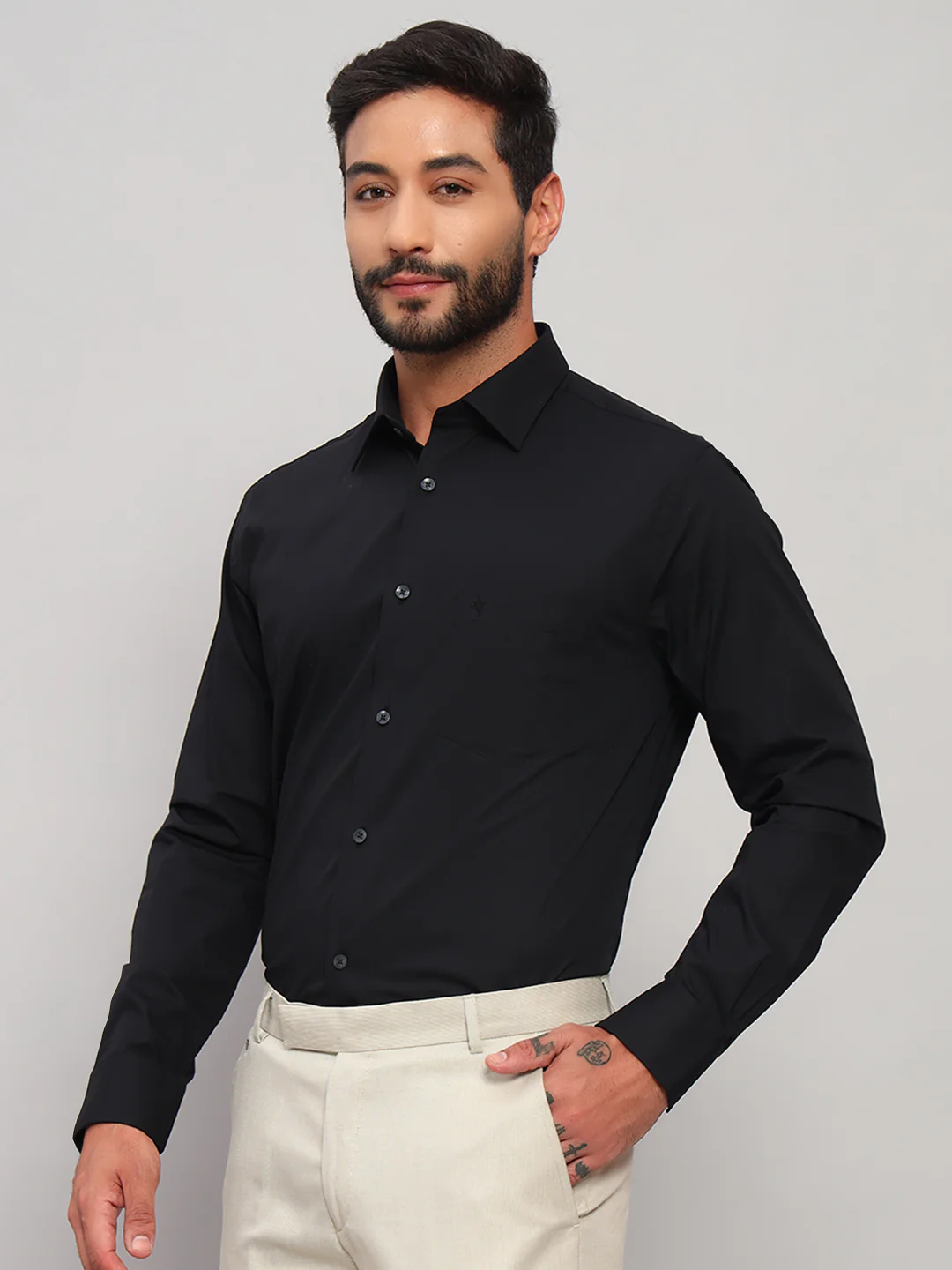 Formal Shirt for Men l Breathable & Soft with Color Fastness Regular Fit Spread Collar Neck Cotton Blend Fabric Solid Pattern - Image 4