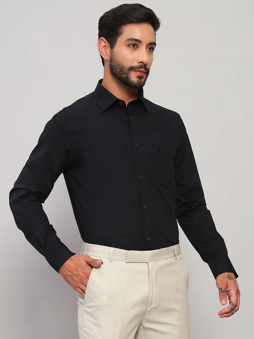 Formal Shirt for Men l Breathable & Soft with Color Fastness Regular Fit Spread Collar Neck Cotton Blend Fabric Solid Pattern - Image 5