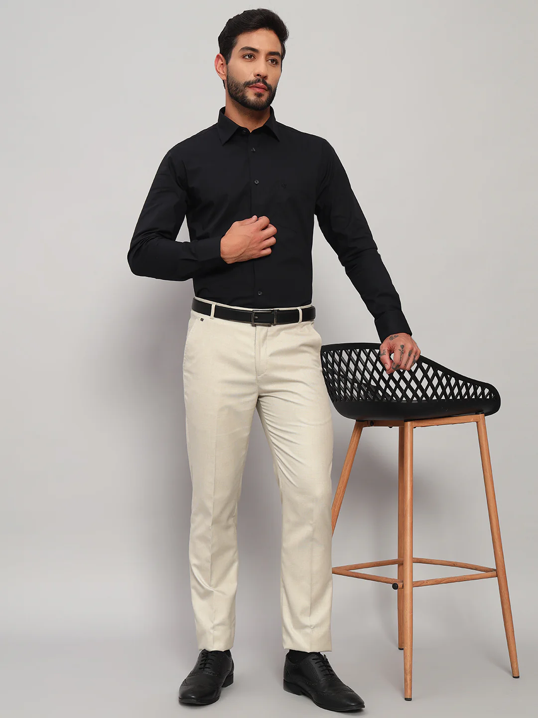 Formal Shirt for Men l Breathable & Soft with Color Fastness Regular Fit Spread Collar Neck Cotton Blend Fabric Solid Pattern - Image 7