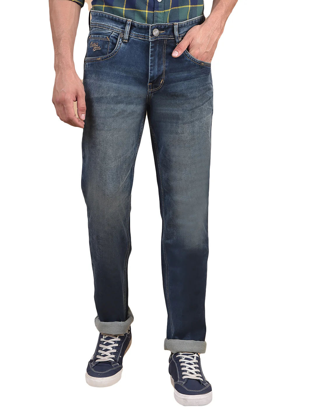Denim Jeans for Men l Breathable & Soft with Color Fastness Ultra Narrow Fit Cotton Fabric Solid Pattern Button Closure - Image 2