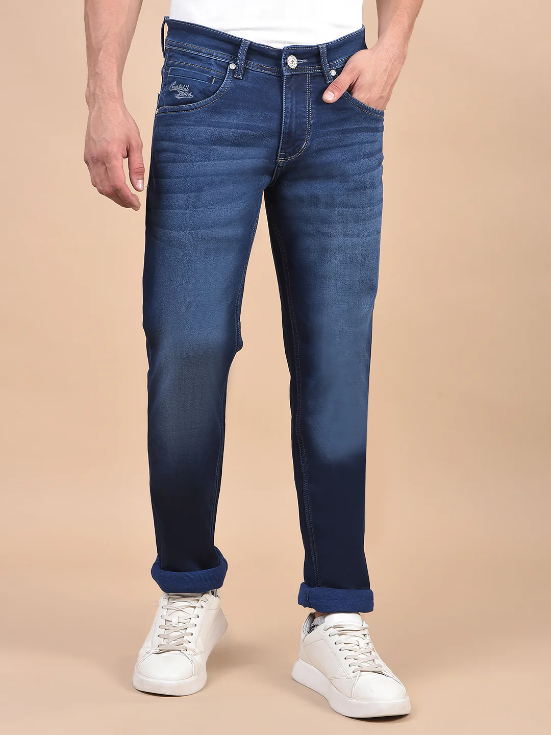 Denim Jeans for Men l Breathable & Soft with Color Fastness Ultra Narrow Fit Cotton Fabric Solid Pattern Button Closure - Image 2
