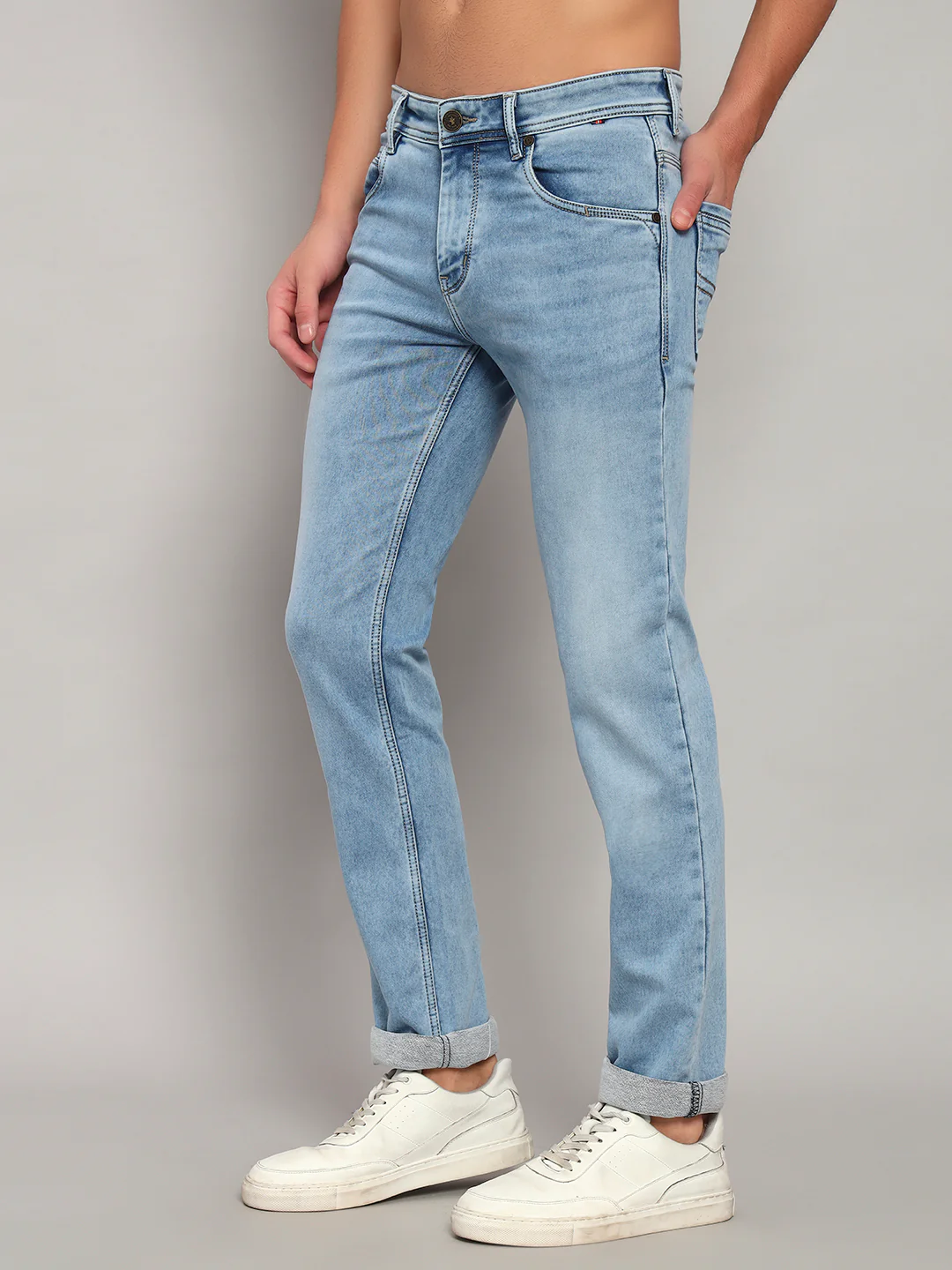 Denim Jeans for Men l Breathable & Soft with Color Fastness Ultra Narrow Fit Cotton Fabric Solid Pattern Button Closure - Image 5