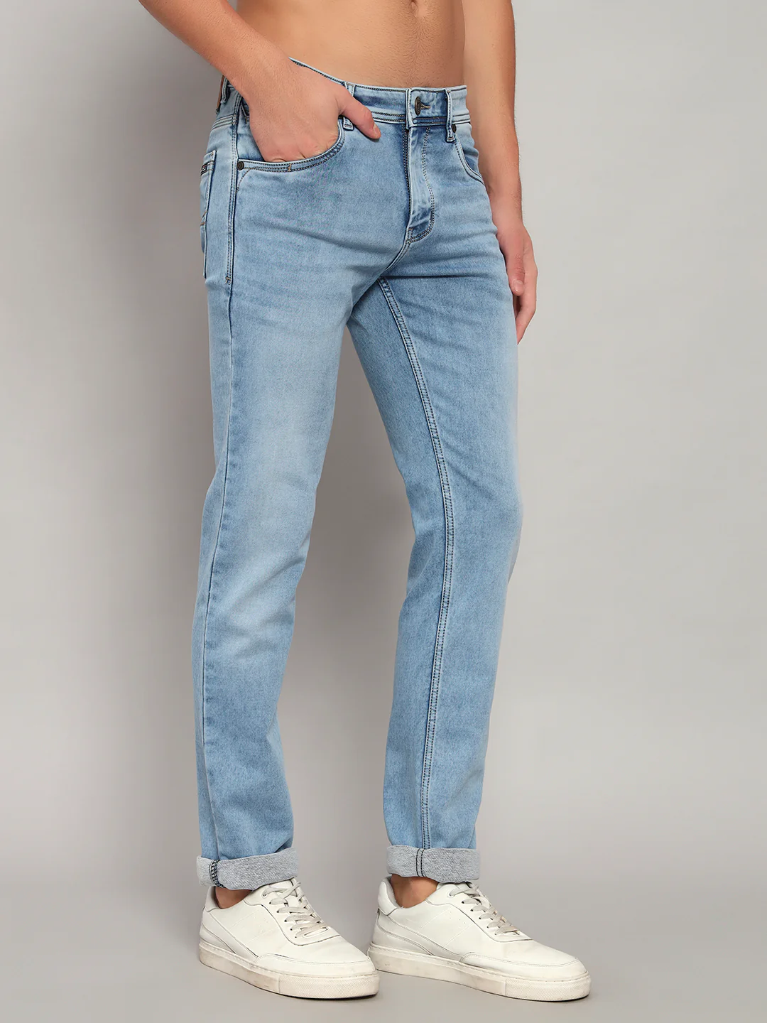 Denim Jeans for Men l Breathable & Soft with Color Fastness Ultra Narrow Fit Cotton Fabric Solid Pattern Button Closure - Image 6
