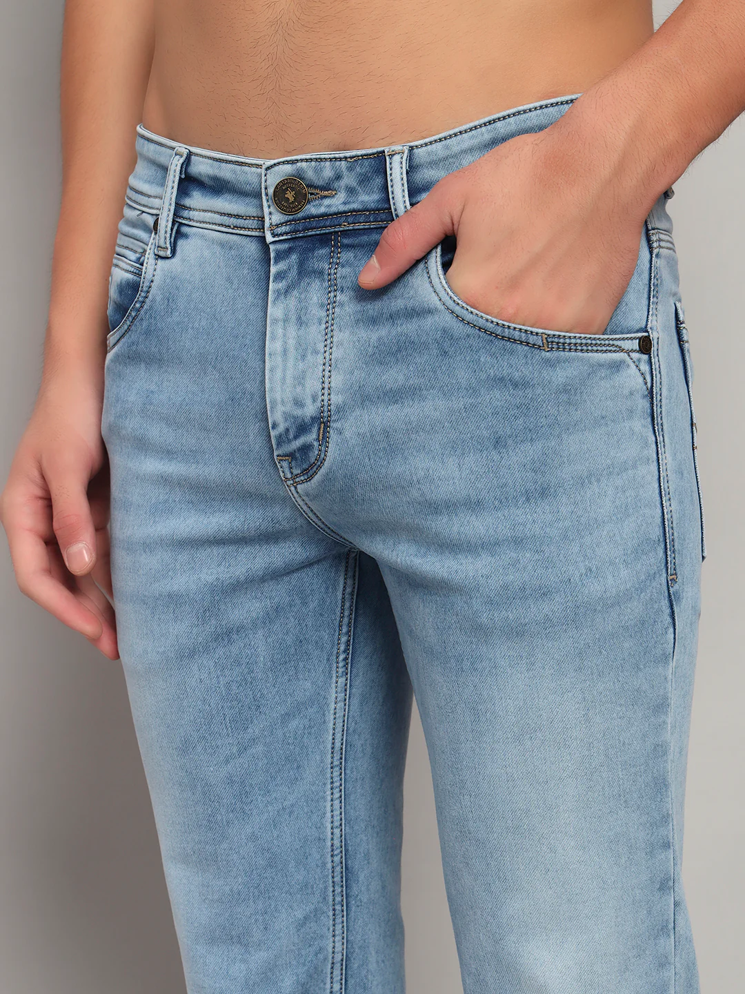 Denim Jeans for Men l Breathable & Soft with Color Fastness Ultra Narrow Fit Cotton Fabric Solid Pattern Button Closure - Image 7