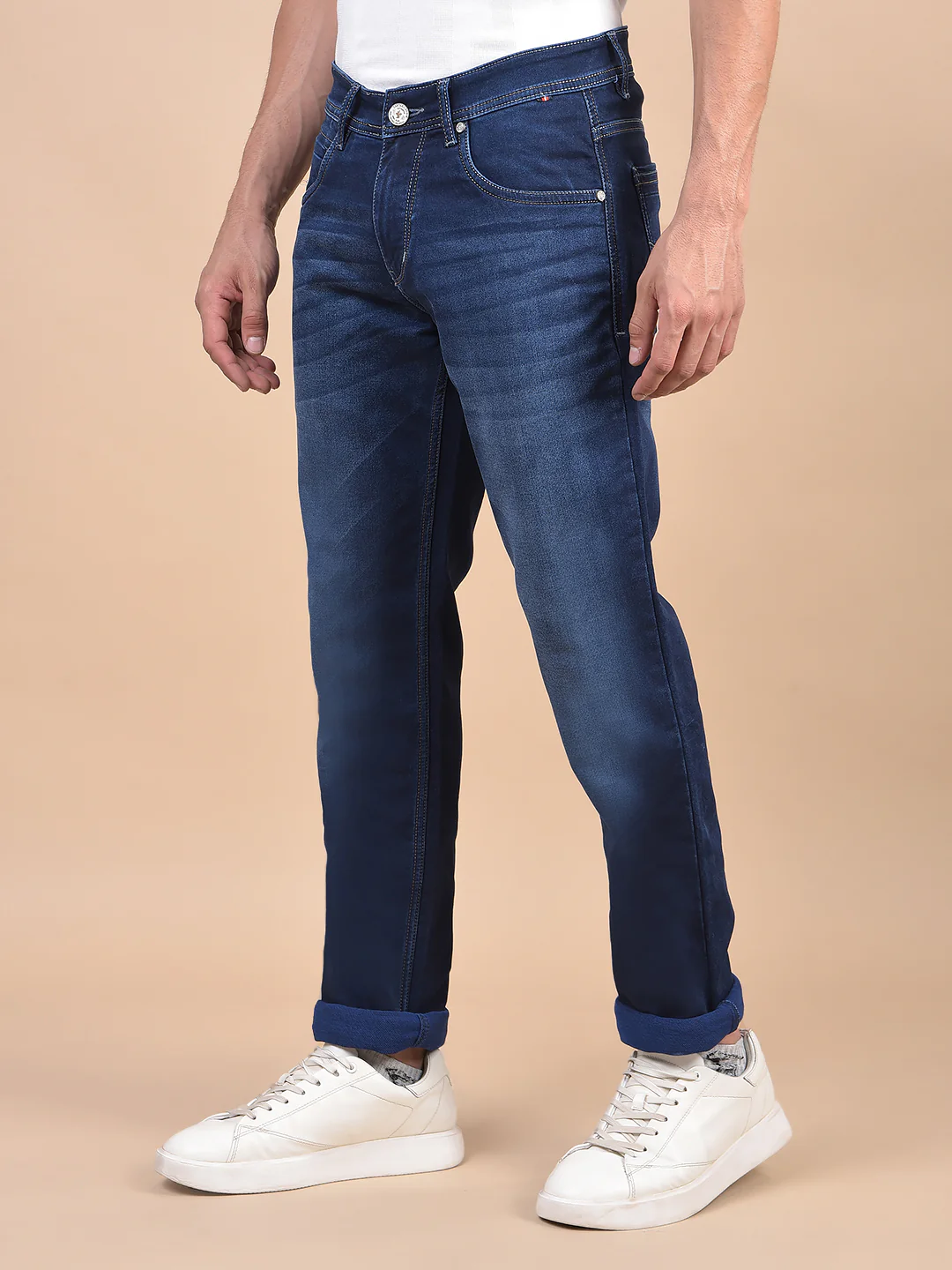 Denim Jeans for Men l Breathable & Soft with Color Fastness Ultra Narrow Fit Cotton Fabric Solid Pattern Button Closure - Image 4