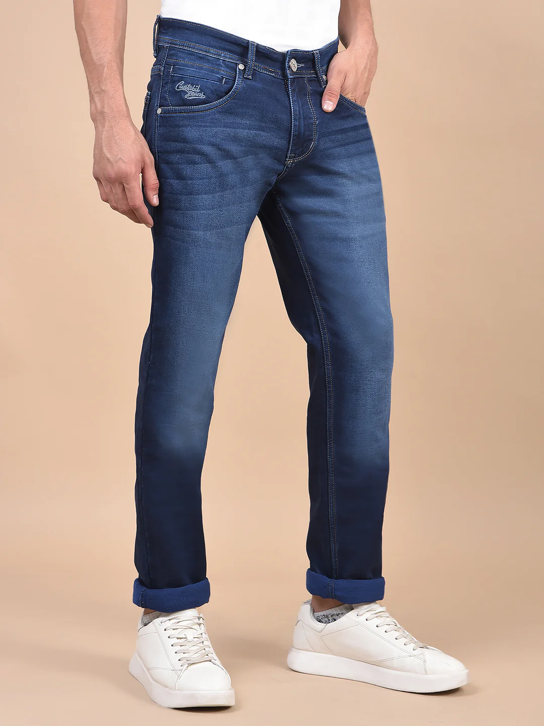 Denim Jeans for Men l Breathable & Soft with Color Fastness Ultra Narrow Fit Cotton Fabric Solid Pattern Button Closure - Image 5