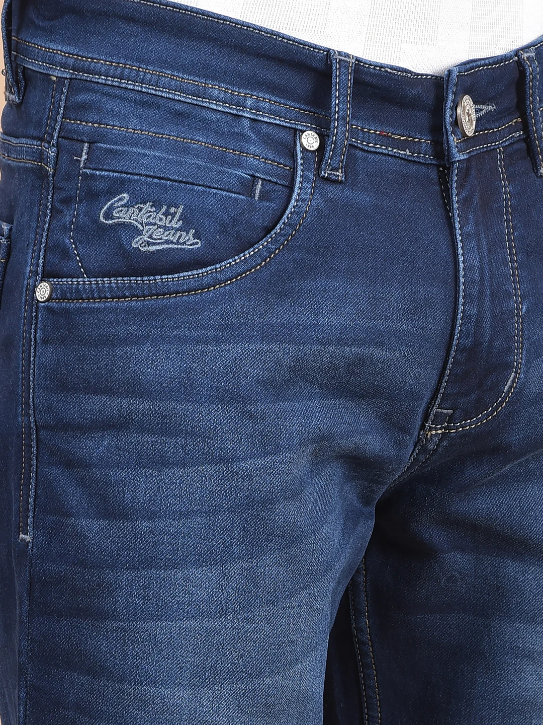 Denim Jeans for Men l Breathable & Soft with Color Fastness Ultra Narrow Fit Cotton Fabric Solid Pattern Button Closure - Image 7