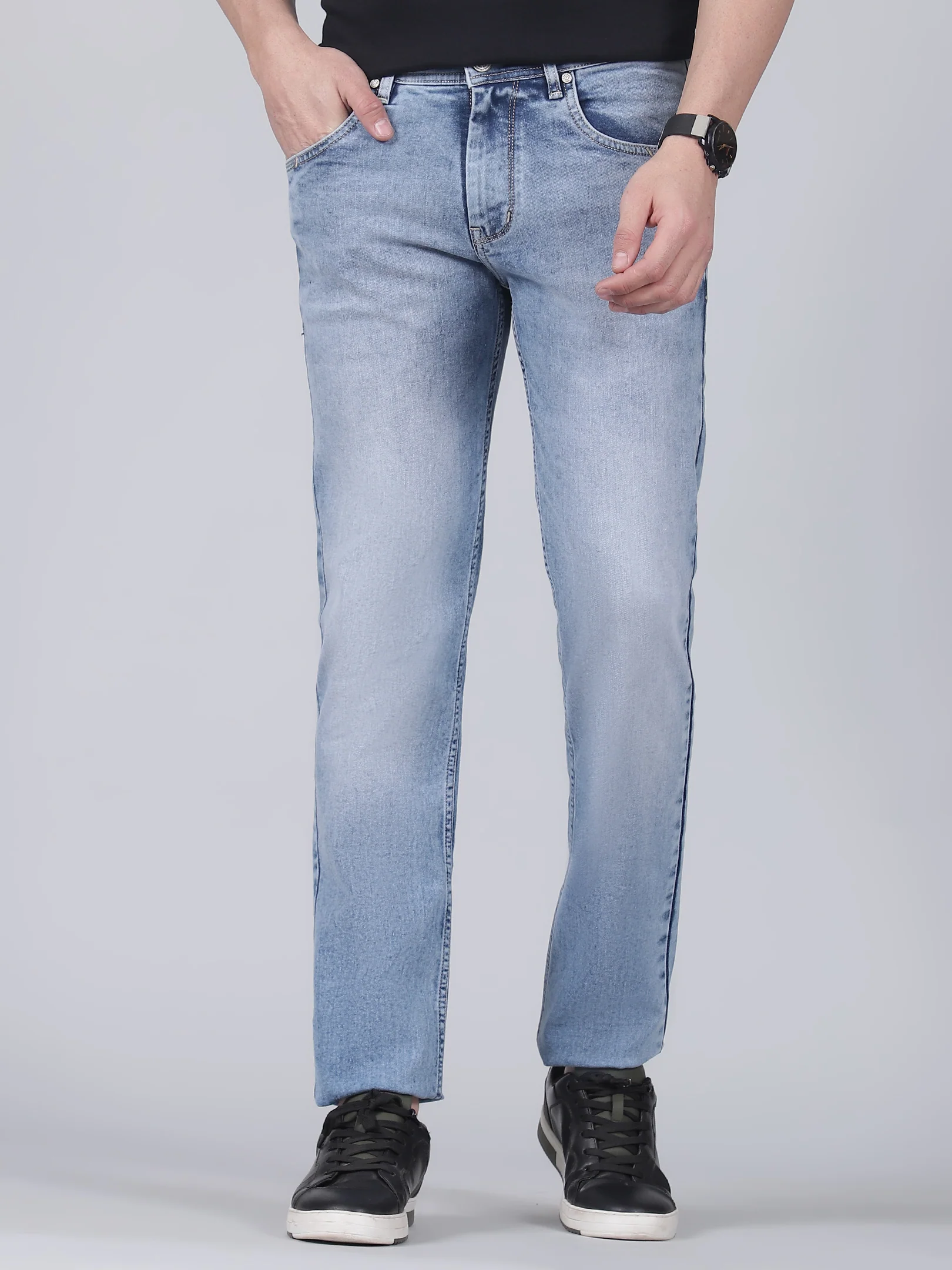 Denim Jeans for Men l Breathable & Soft with Color Fastness Straight Fit Cotton Fabric Solid Pattern Button Closure - Image 2