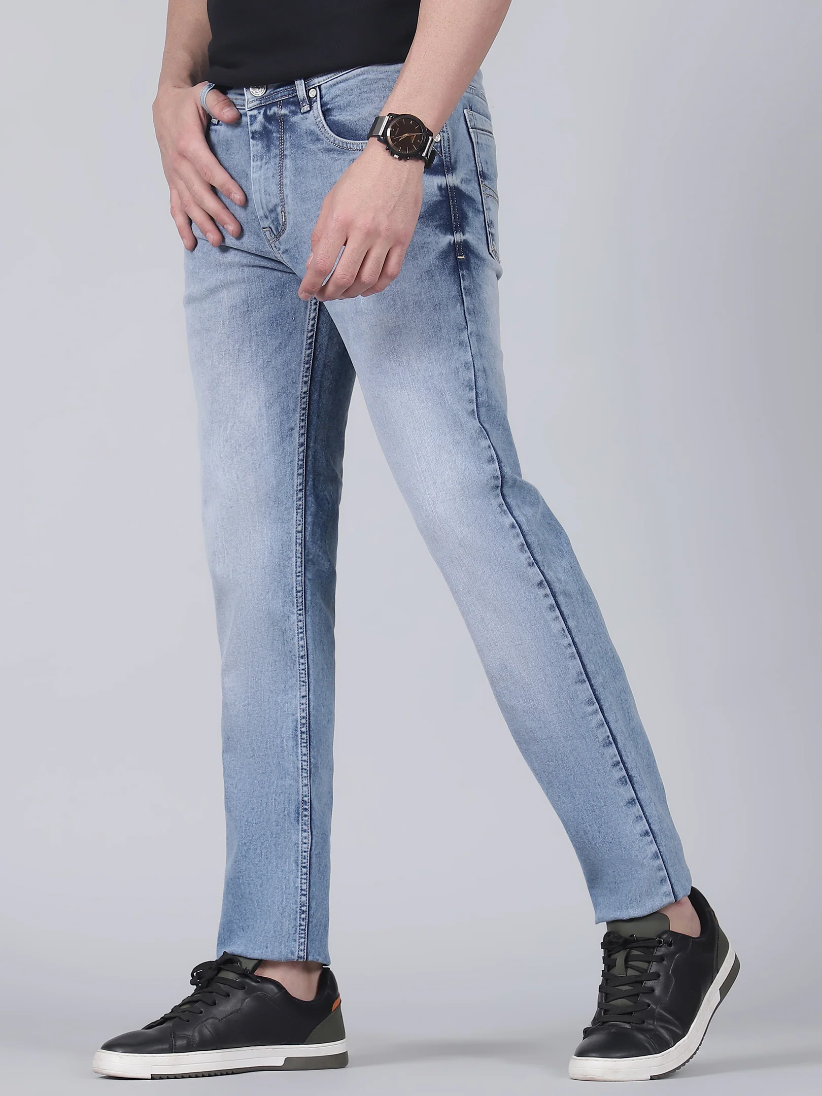 Denim Jeans for Men l Breathable & Soft with Color Fastness Straight Fit Cotton Fabric Solid Pattern Button Closure - Image 3