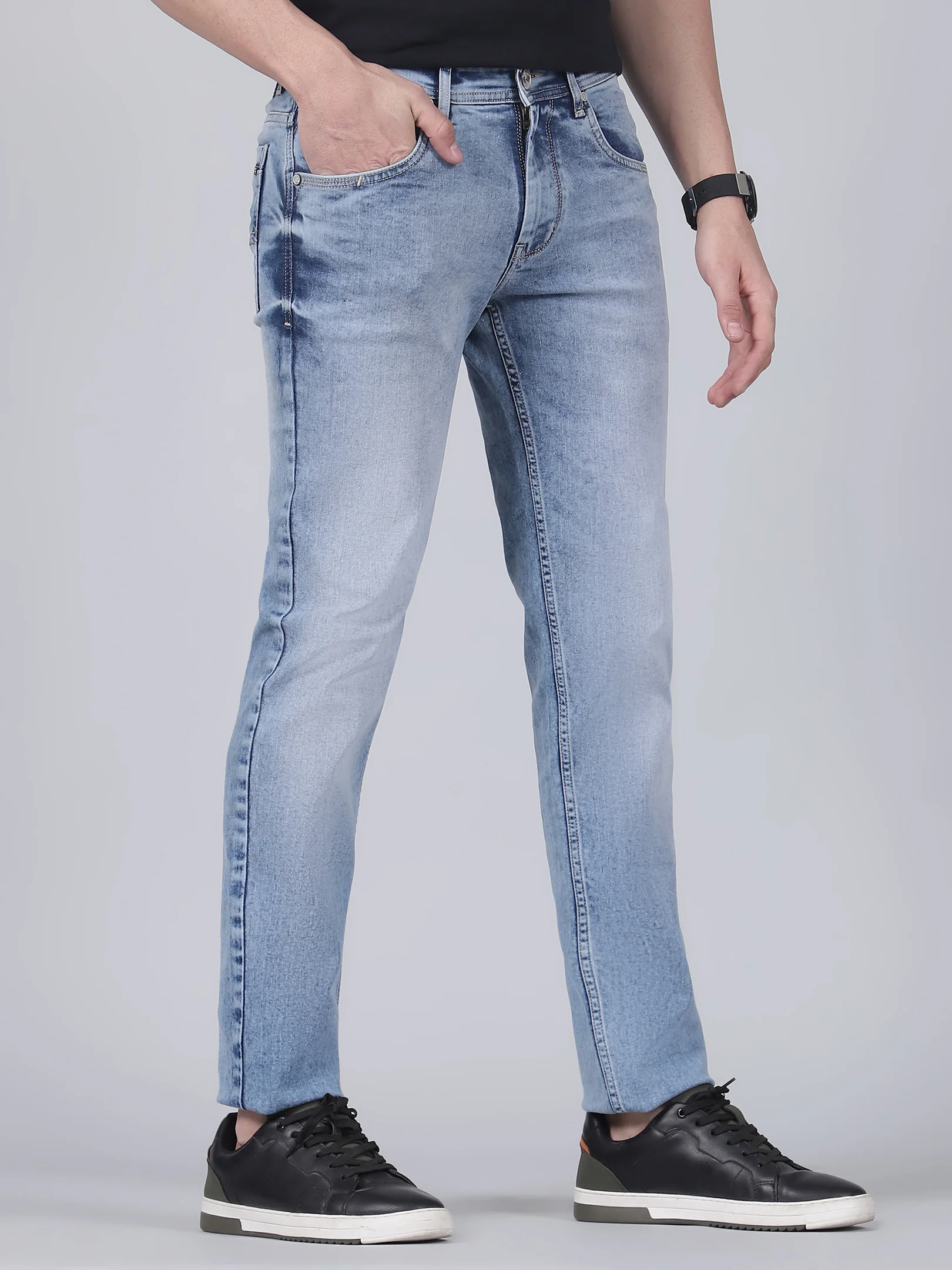 Denim Jeans for Men l Breathable & Soft with Color Fastness Straight Fit Cotton Fabric Solid Pattern Button Closure - Image 4
