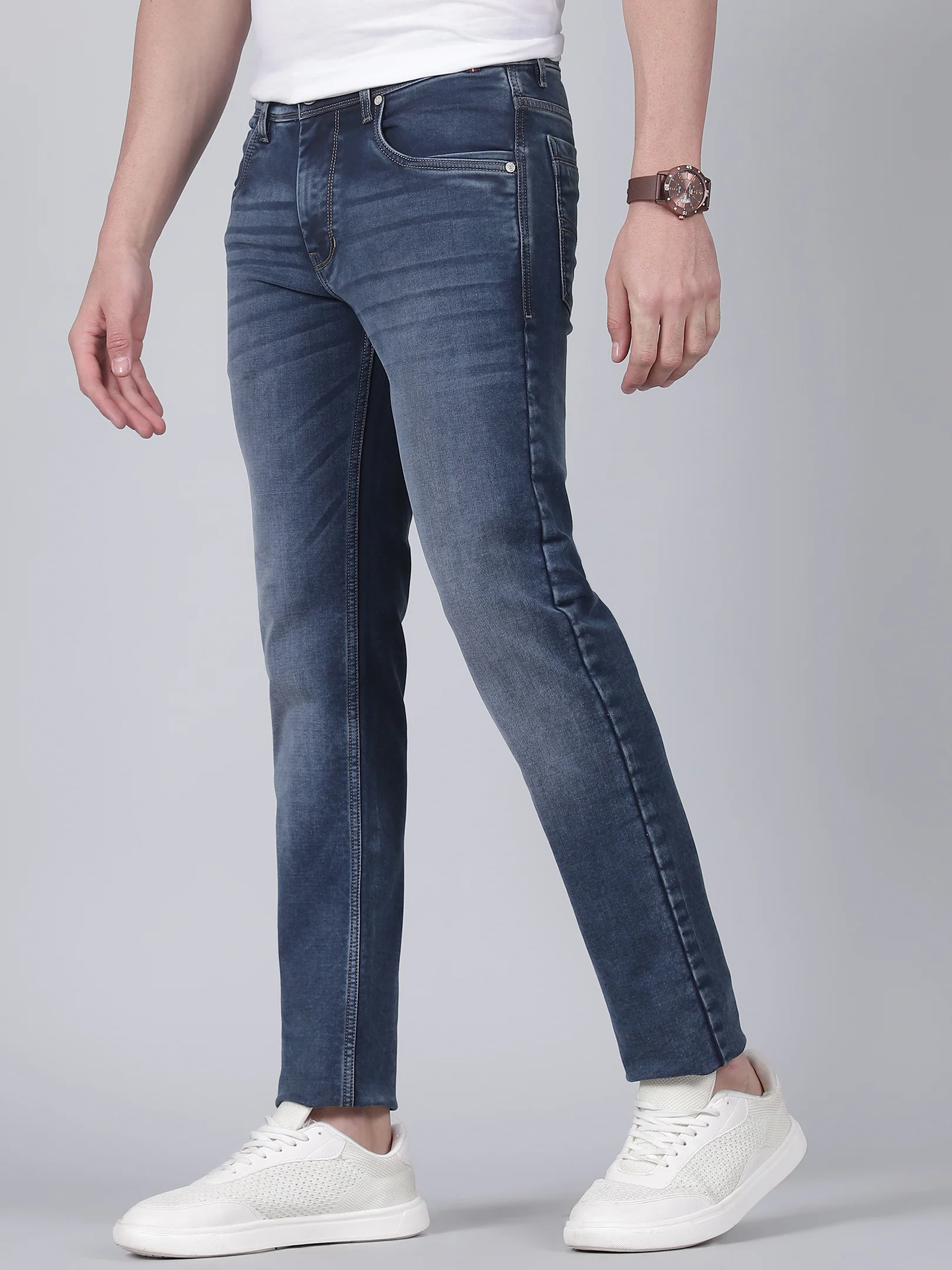 Denim Jeans for Men l Breathable & Soft with Color Fastness Ultra Narrow Fit Cotton Fabric Solid Pattern Button Closure - Image 3