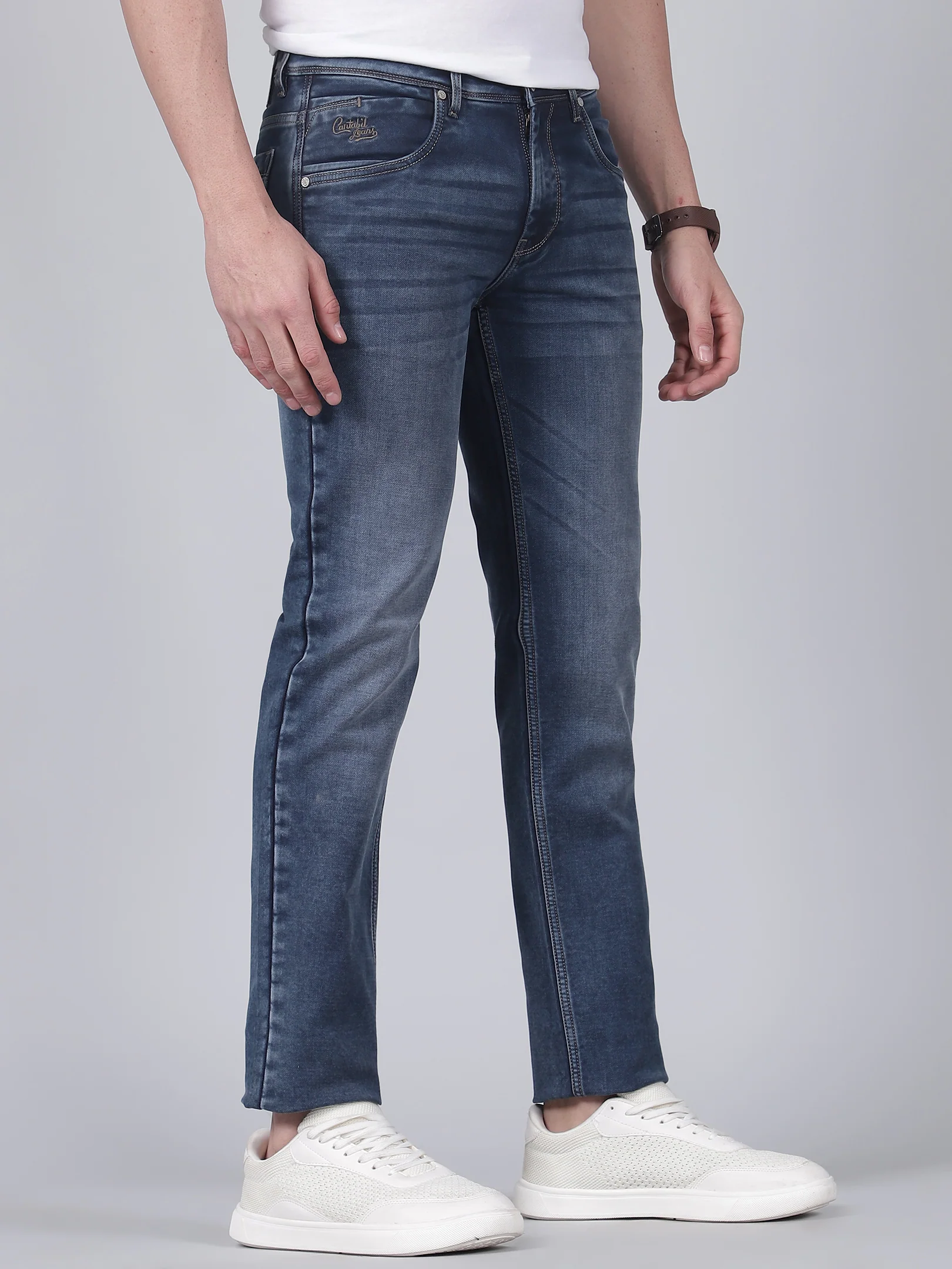 Denim Jeans for Men l Breathable & Soft with Color Fastness Ultra Narrow Fit Cotton Fabric Solid Pattern Button Closure - Image 4