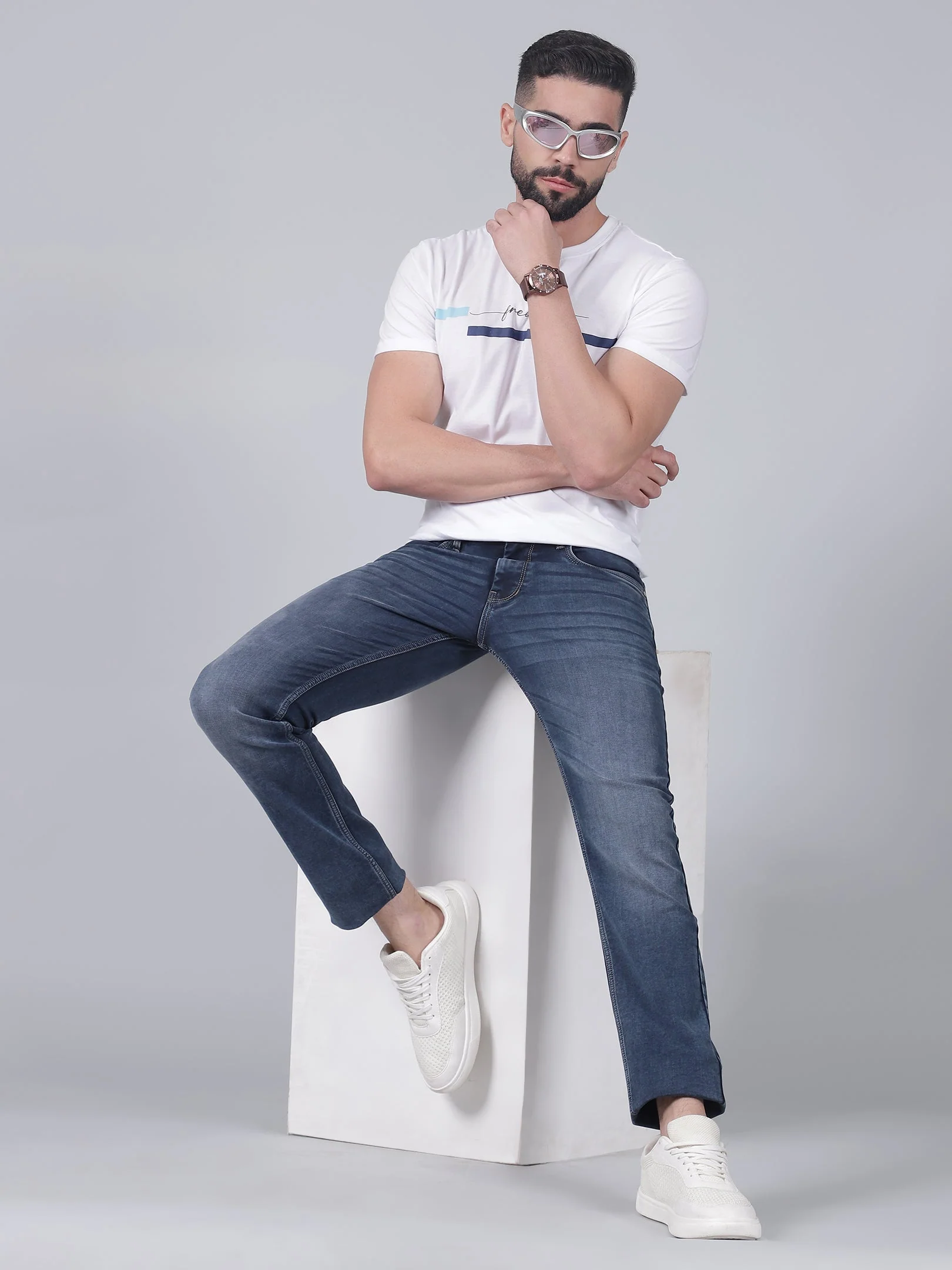 Denim Jeans for Men l Breathable & Soft with Color Fastness Ultra Narrow Fit Cotton Fabric Solid Pattern Button Closure - Image 7