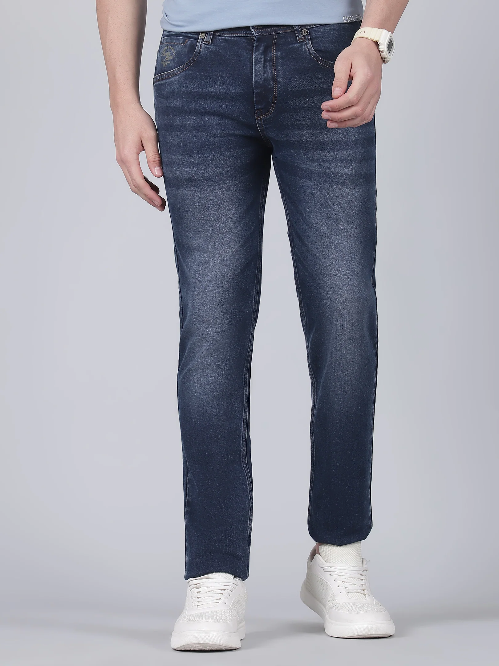 Denim Jeans for Men l Breathable & Soft with Color Fastness Ultra Narrow Fit Cotton Fabric Solid Pattern Button Closure - Image 2