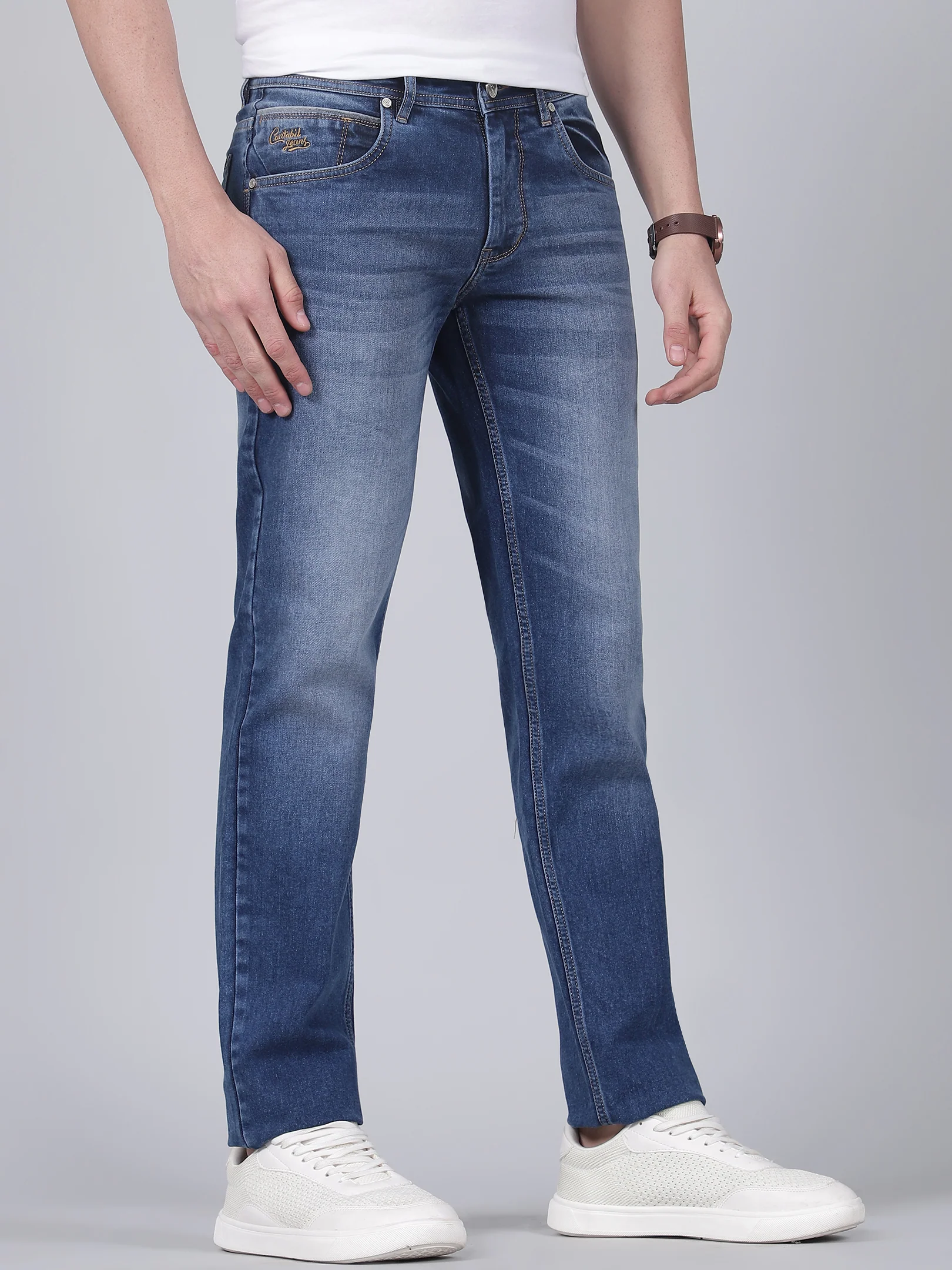 Denim Jeans for Men l Breathable & Soft with Color Fastness Ultra Narrow Fit Cotton Fabric Solid Pattern Button Closure - Image 4