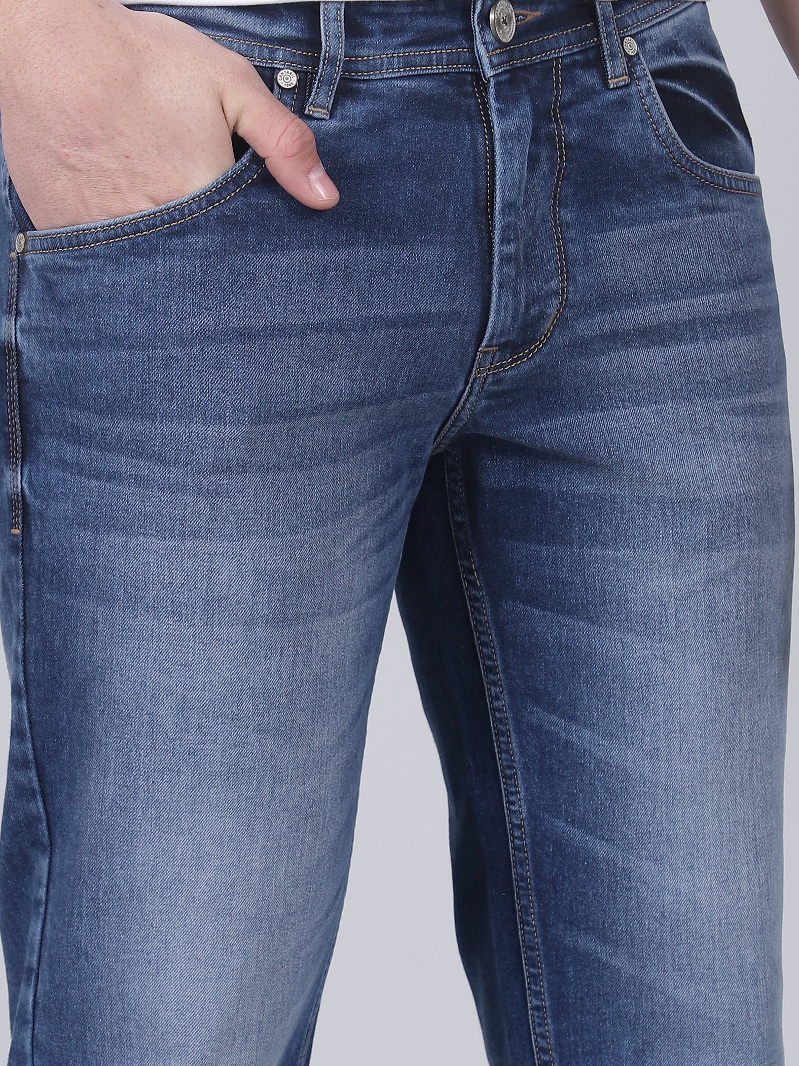 Denim Jeans for Men l Breathable & Soft with Color Fastness Ultra Narrow Fit Cotton Fabric Solid Pattern Button Closure - Image 6