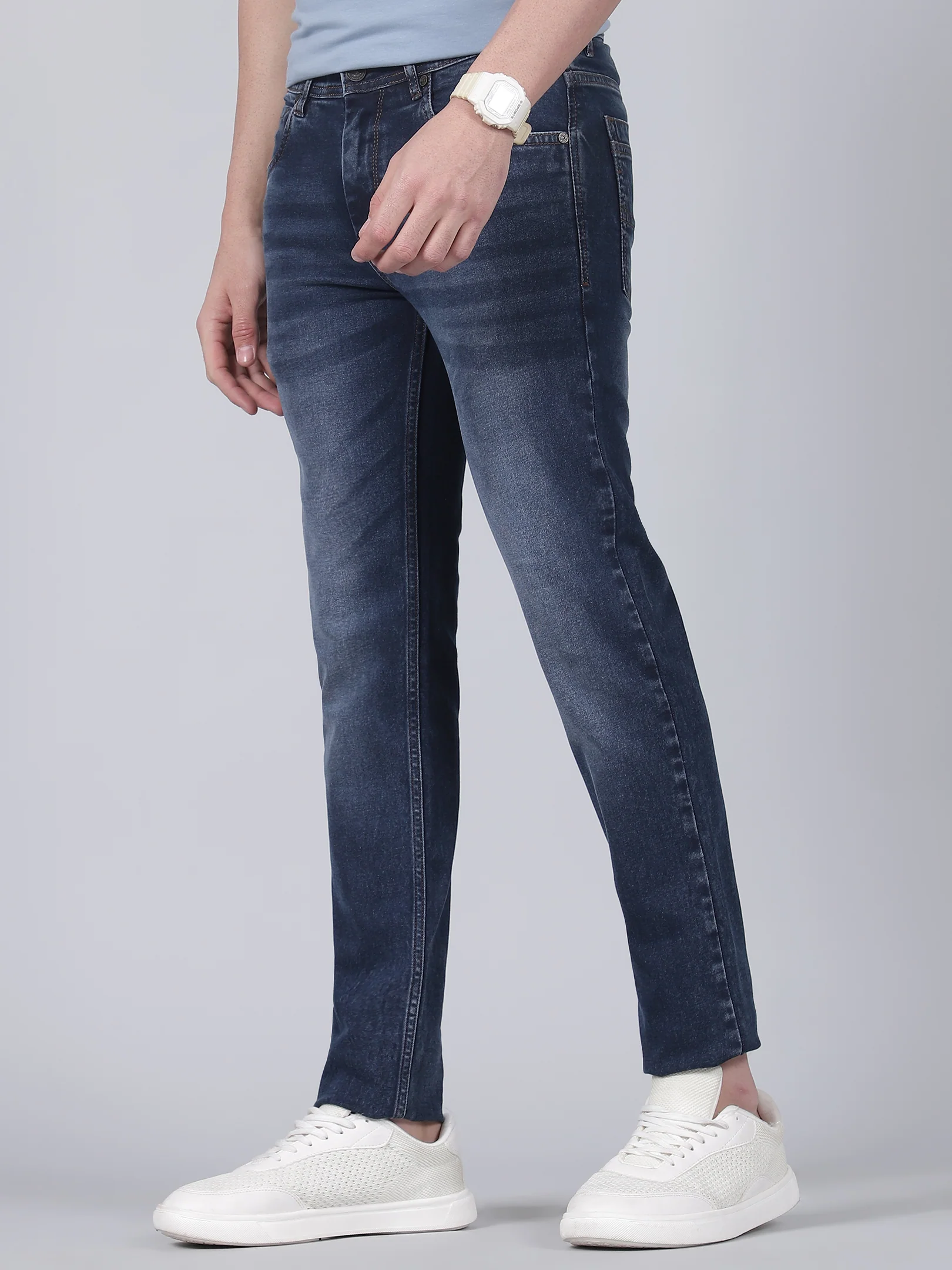 Denim Jeans for Men l Breathable & Soft with Color Fastness Ultra Narrow Fit Cotton Fabric Solid Pattern Button Closure - Image 3