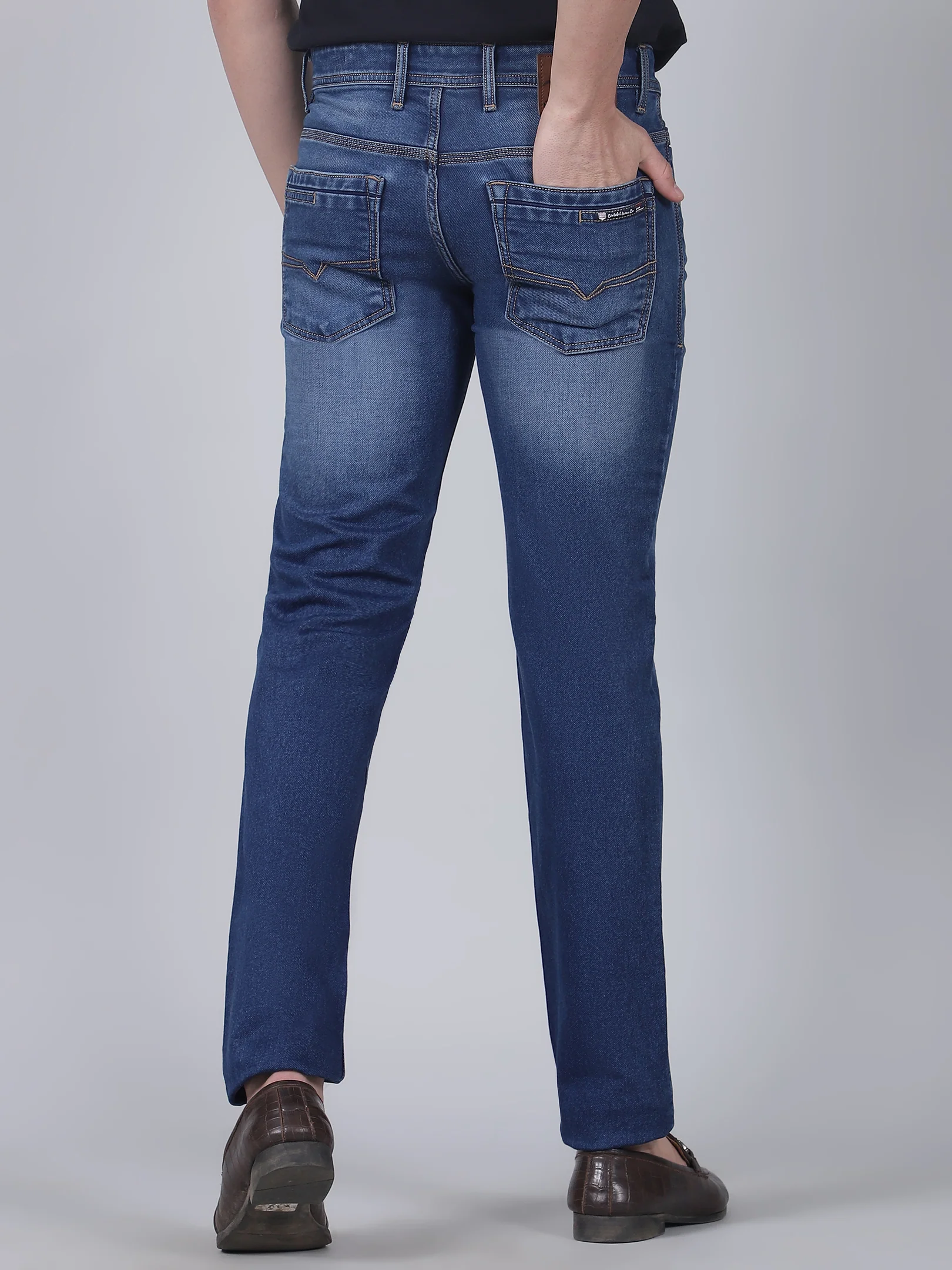 Denim Jeans for Men l Breathable & Soft with Color Fastness Ultra Narrow Fit Cotton Fabric Solid Pattern Button Closure - Image 5