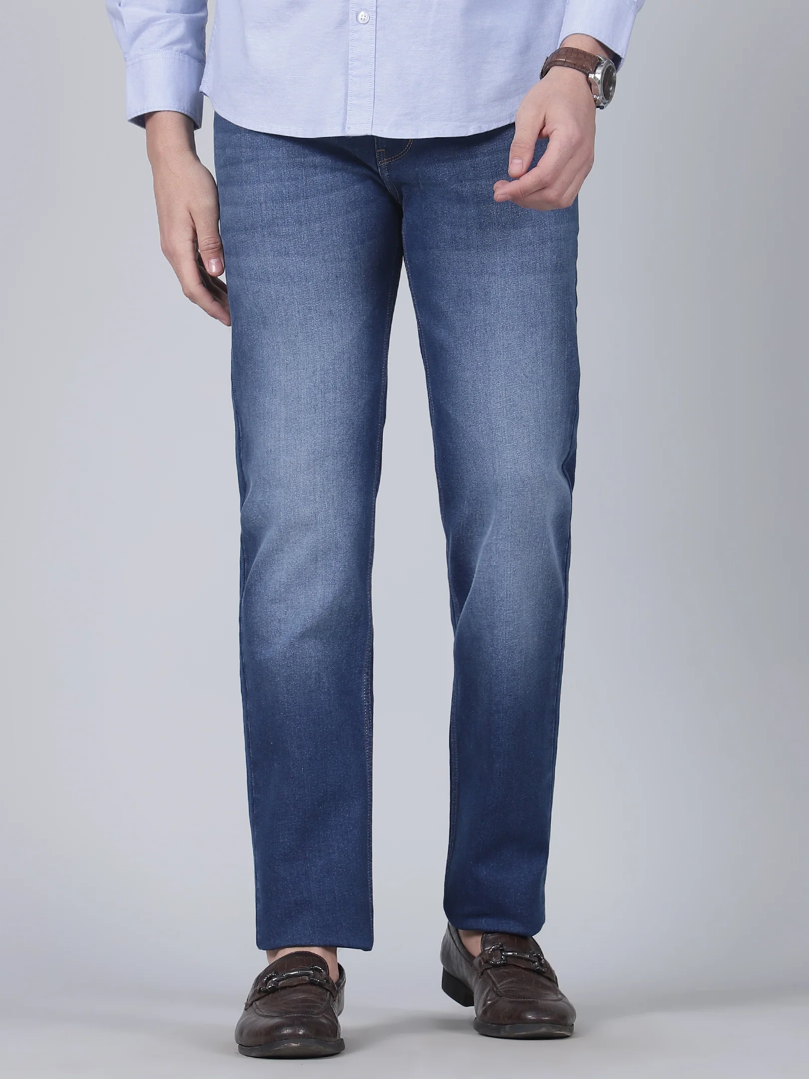 Denim Jeans for Men l Breathable & Soft with Color Fastness Straight Fit Cotton Fabric Solid Pattern Button Closure - Image 2