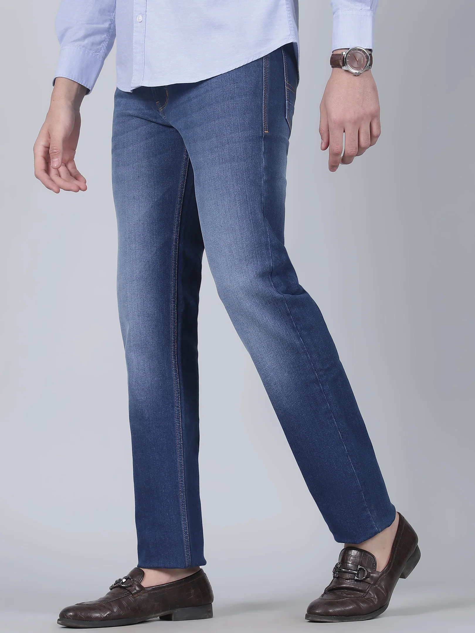 Denim Jeans for Men l Breathable & Soft with Color Fastness Straight Fit Cotton Fabric Solid Pattern Button Closure - Image 3