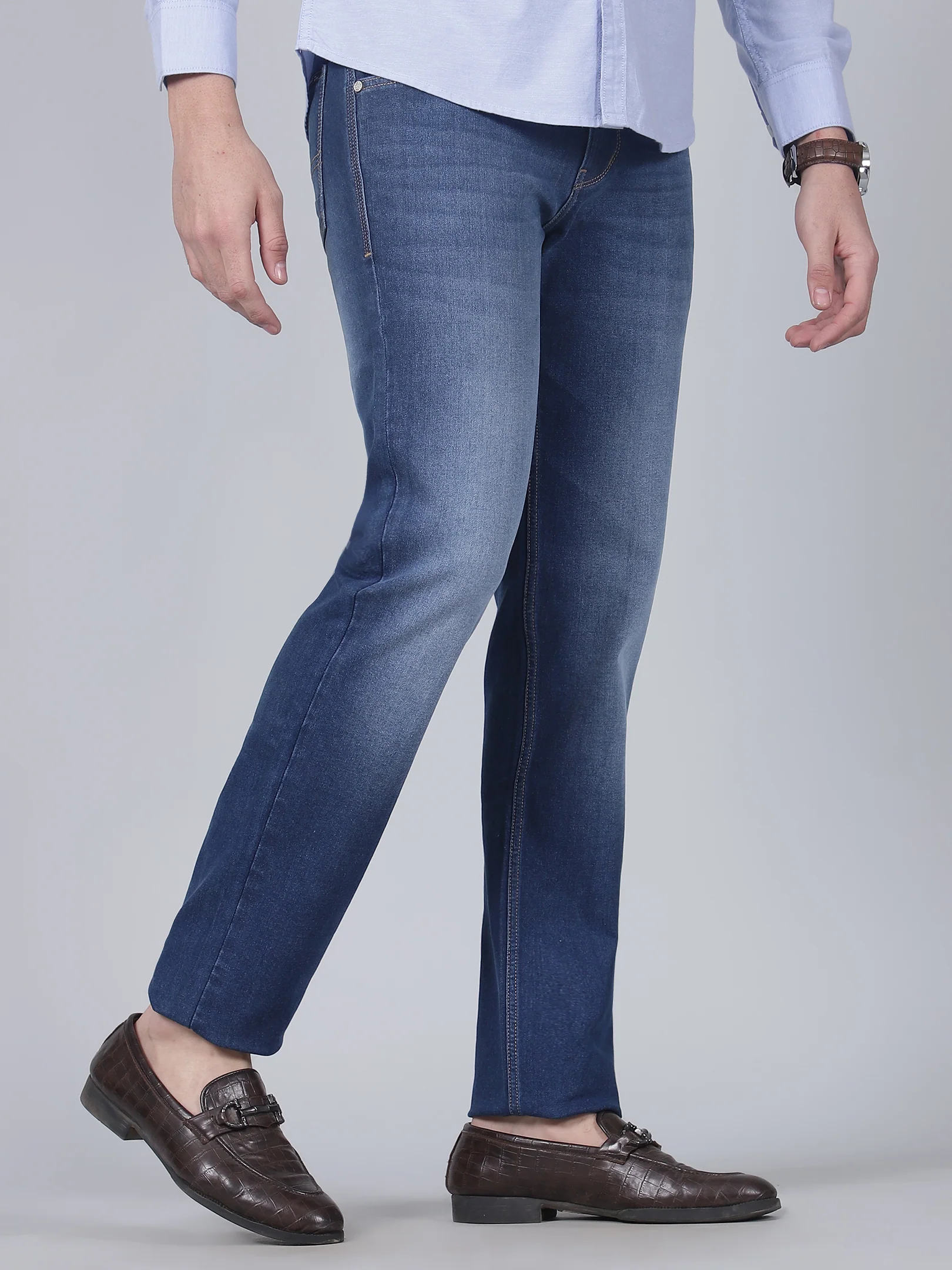 Denim Jeans for Men l Breathable & Soft with Color Fastness Straight Fit Cotton Fabric Solid Pattern Button Closure - Image 4