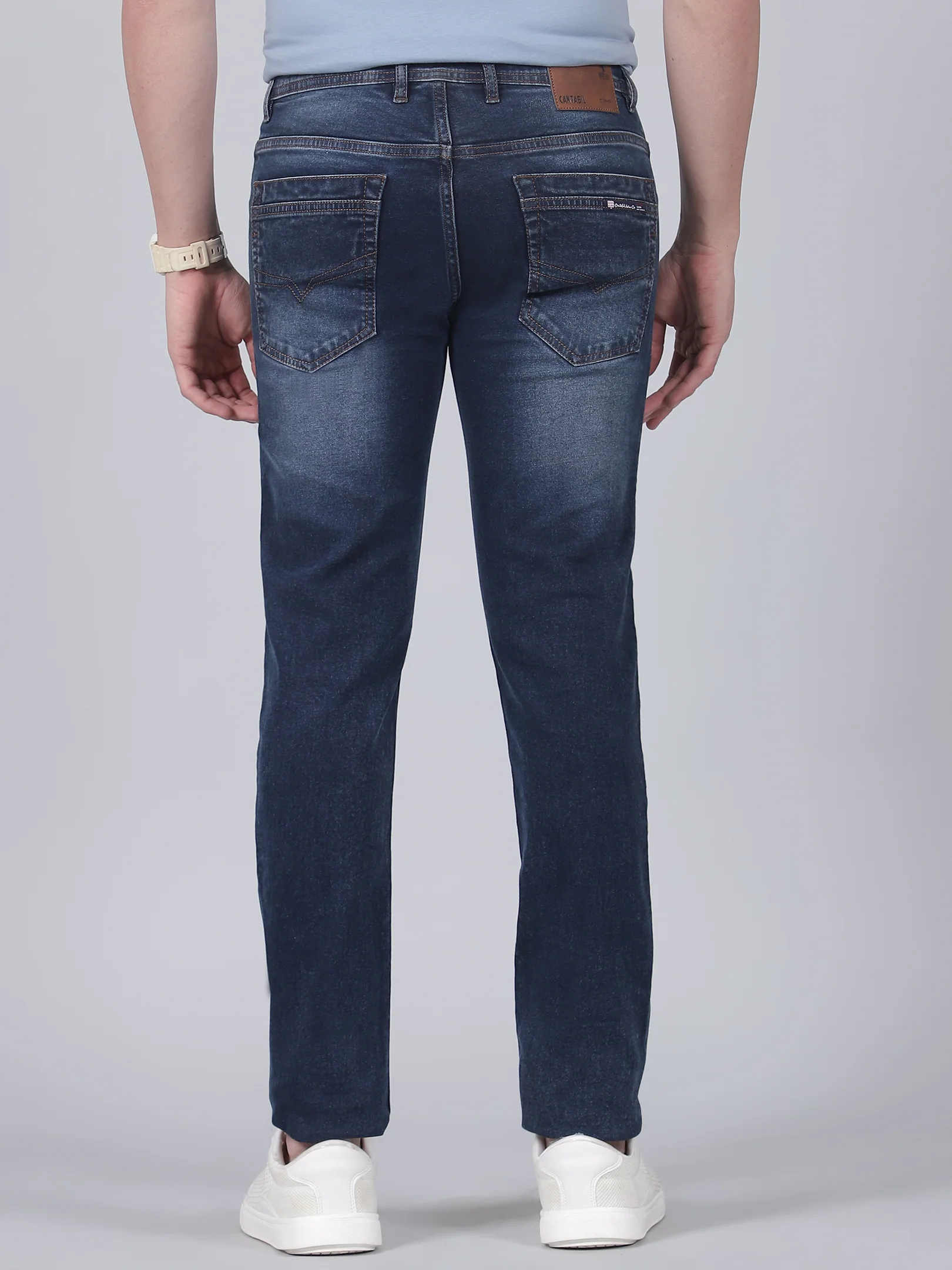 Denim Jeans for Men l Breathable & Soft with Color Fastness Ultra Narrow Fit Cotton Fabric Solid Pattern Button Closure - Image 5