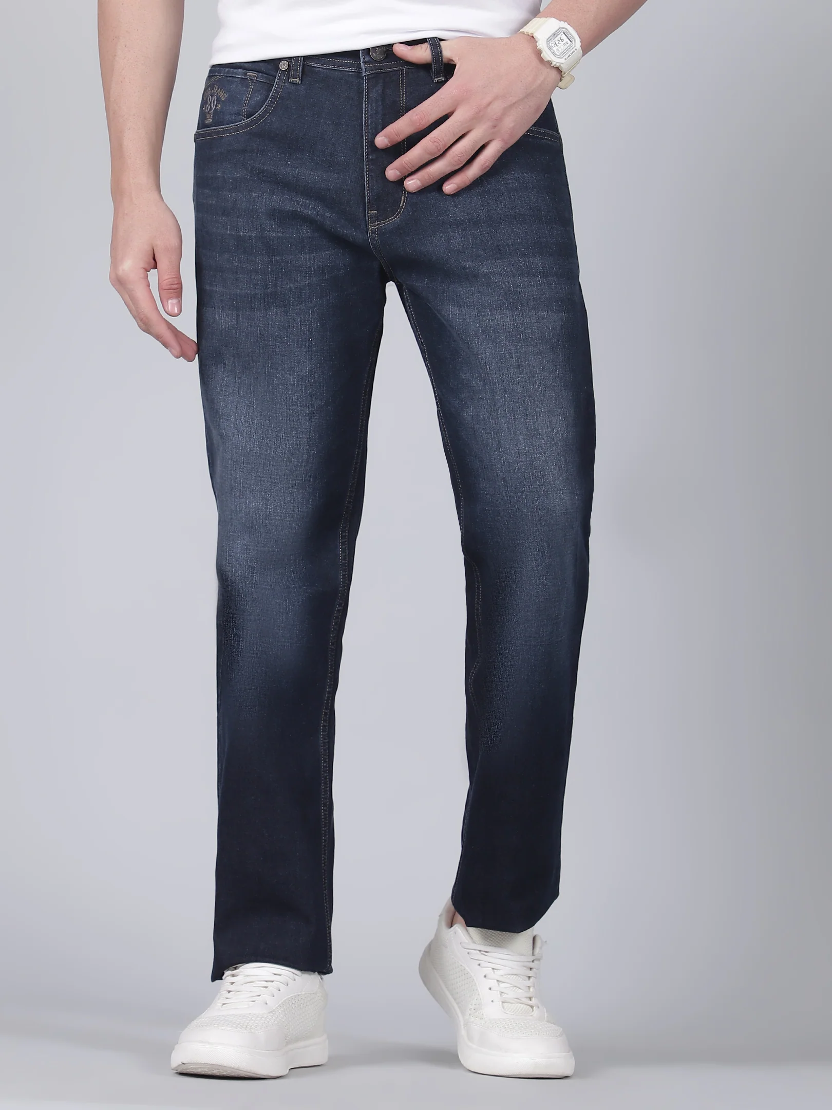Denim Jeans for Men l Breathable & Soft with Color Fastness Straight Fit Cotton Fabric Solid Pattern Button Closure - Image 2