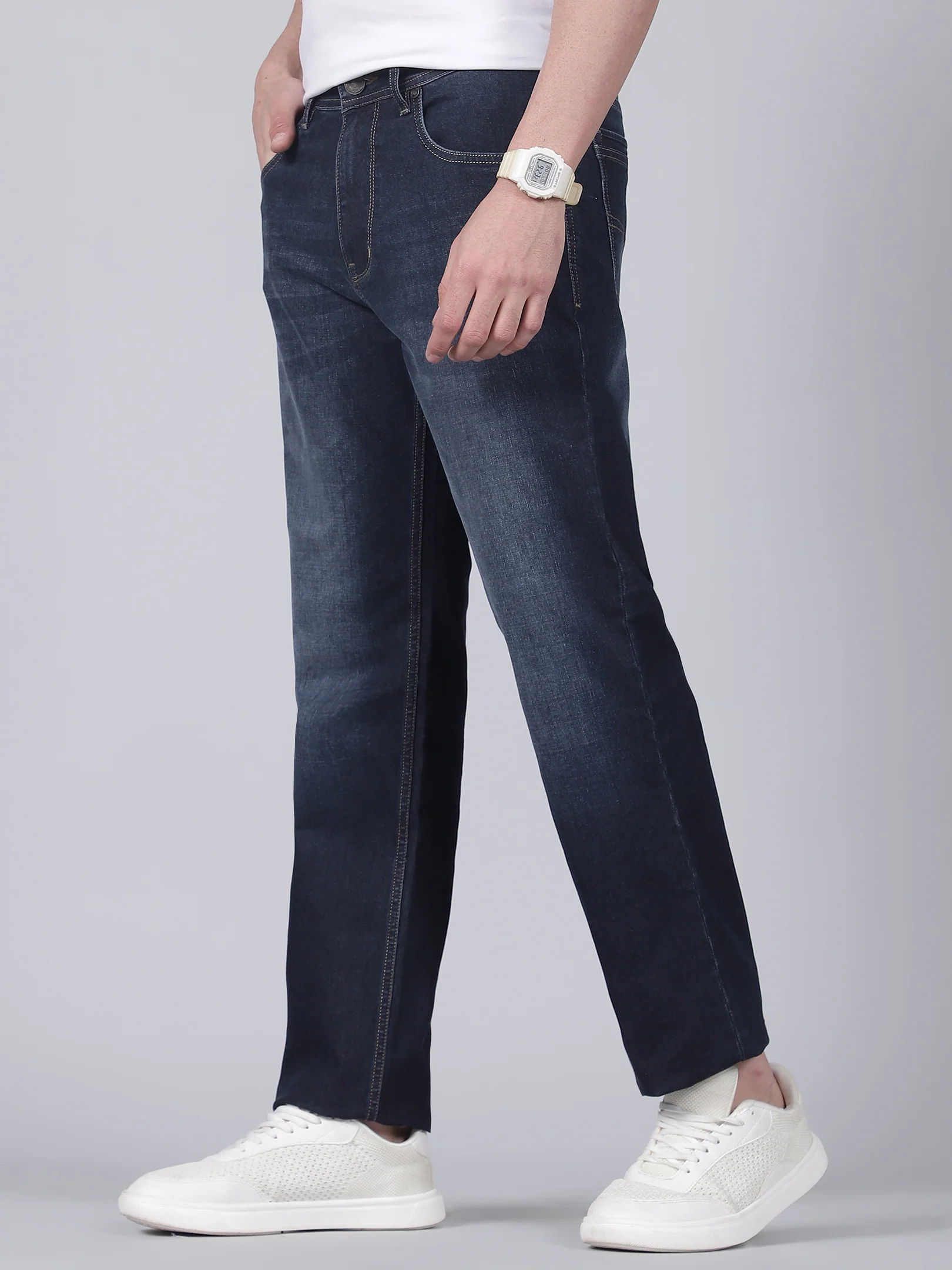 Denim Jeans for Men l Breathable & Soft with Color Fastness Straight Fit Cotton Fabric Solid Pattern Button Closure - Image 3