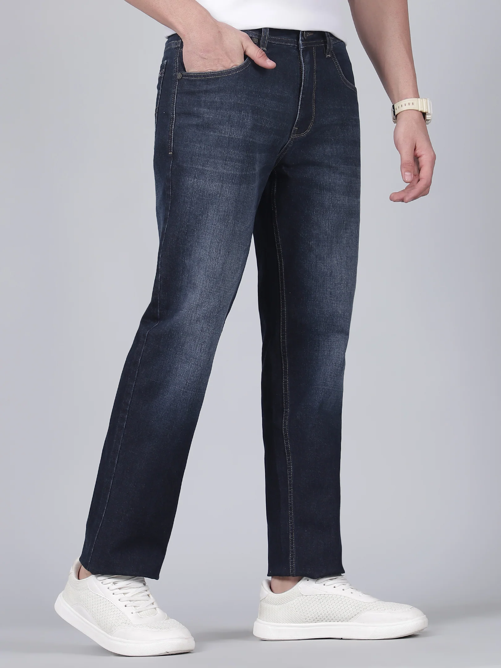 Denim Jeans for Men l Breathable & Soft with Color Fastness Straight Fit Cotton Fabric Solid Pattern Button Closure - Image 4