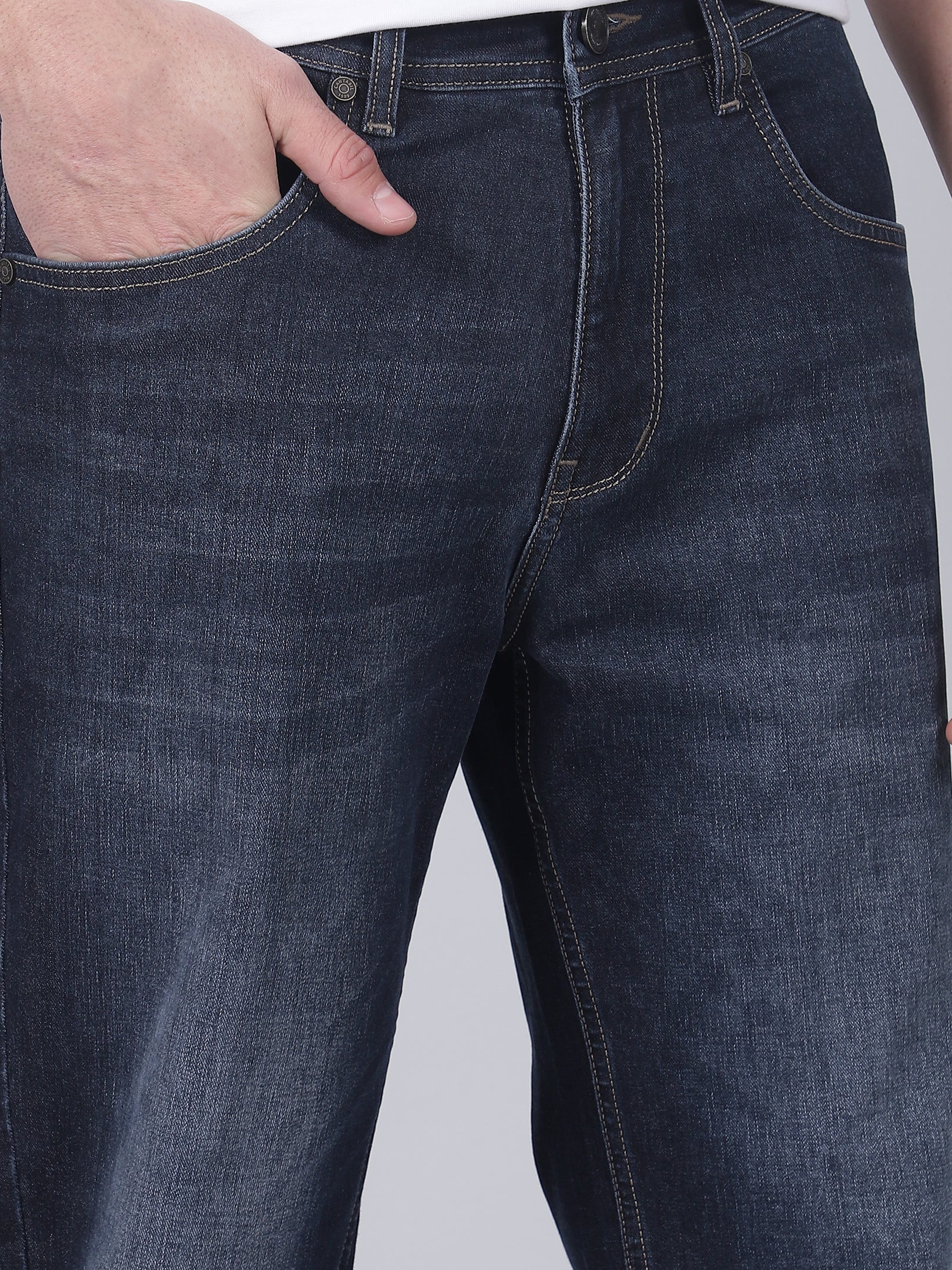 Denim Jeans for Men l Breathable & Soft with Color Fastness Straight Fit Cotton Fabric Solid Pattern Button Closure - Image 6
