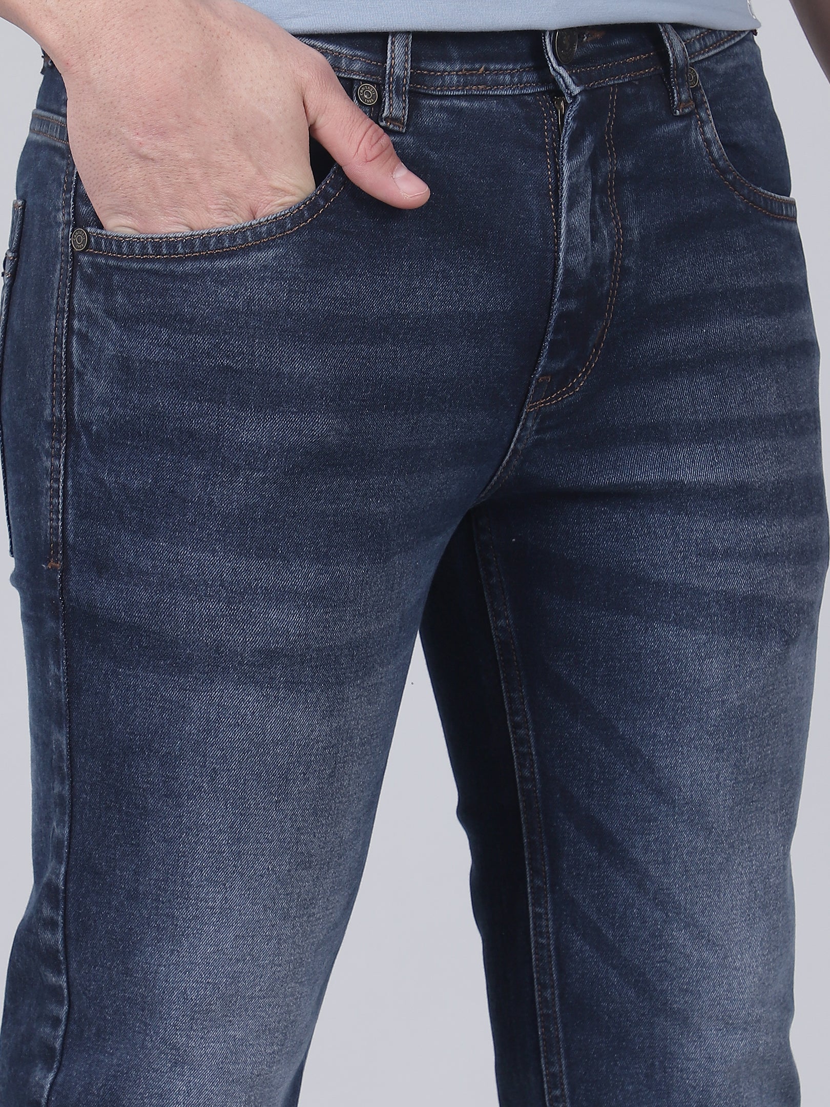 Denim Jeans for Men l Breathable & Soft with Color Fastness Ultra Narrow Fit Cotton Fabric Solid Pattern Button Closure - Image 6