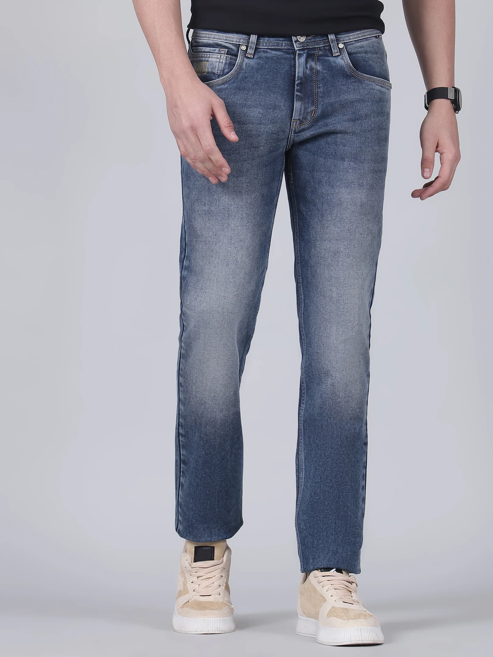 Denim Jeans for Men l Breathable & Soft with Color Fastness Straight Fit Cotton Fabric Solid Pattern Button Closure - Image 2