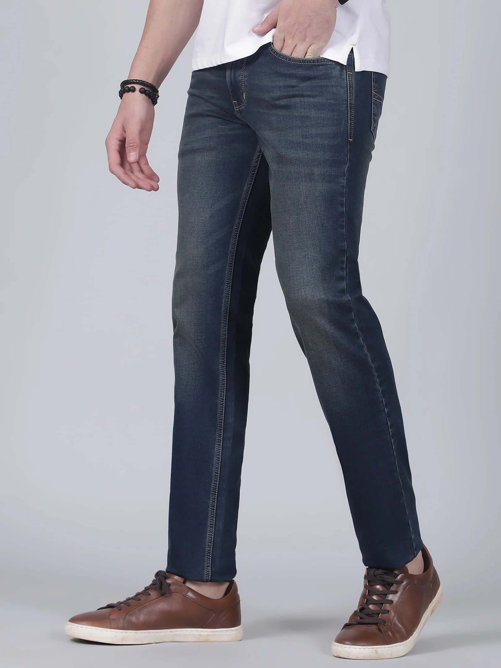 Denim Jeans for Men l Breathable & Soft with Color Fastness Ultra Narrow Fit Cotton Fabric Solid Pattern Button Closure - Image 2